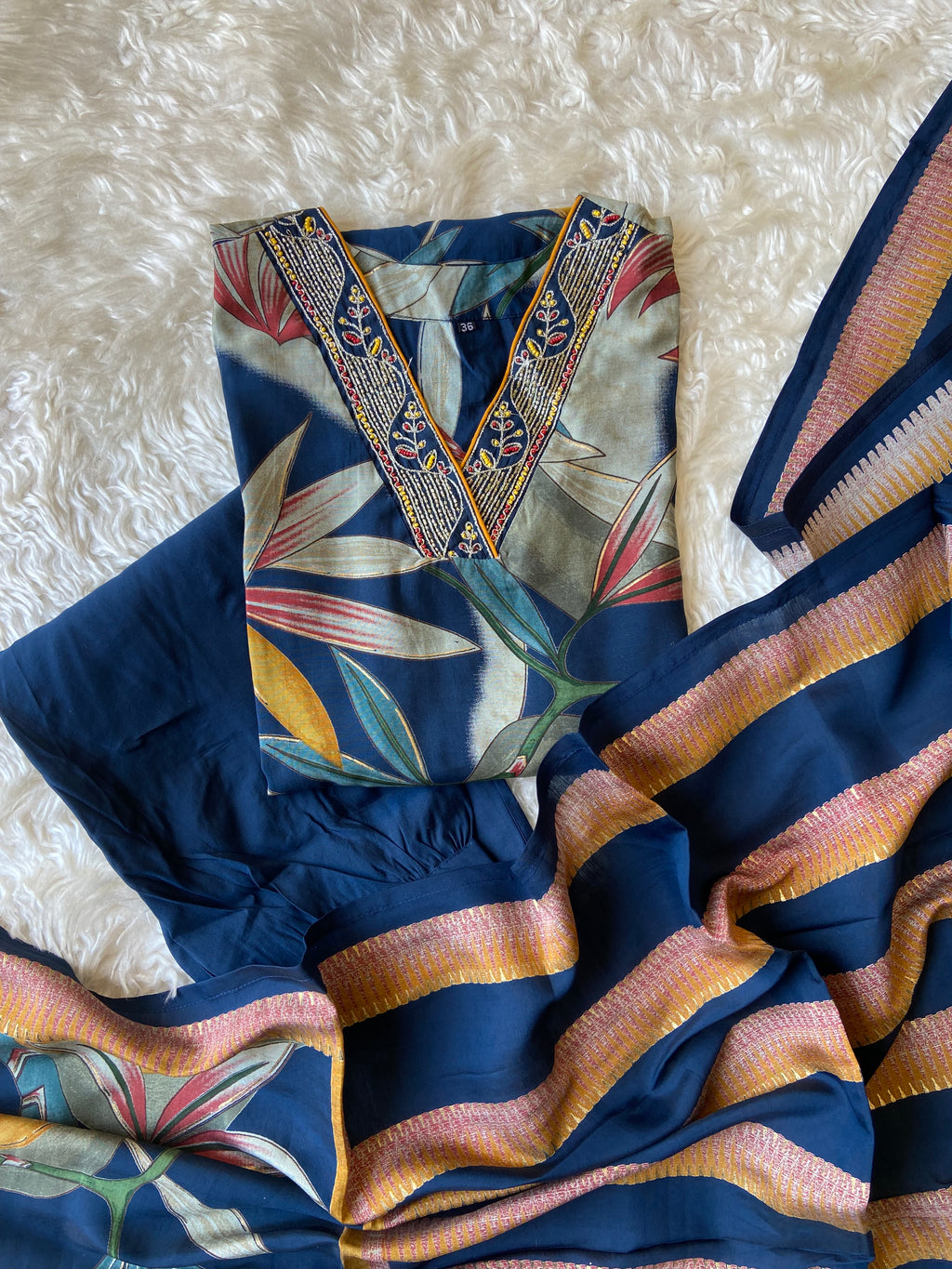 Muslin Silk Kurti Afghani Pant Dupatta Set