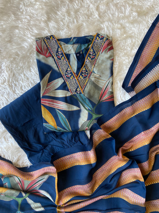 Steal Deal 🚨 Pure Muslin Silk Kurti Afghani Pant Dupatta Set