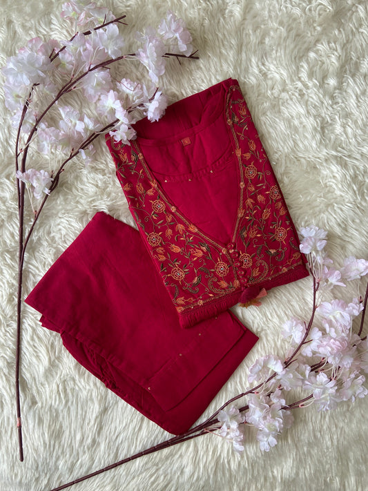 Premium Cotton Thread Work Kurti Pant Set