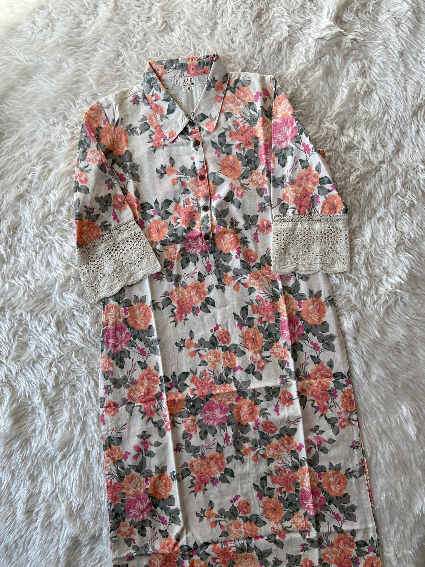 Khadi Cotton kurti with Lace details