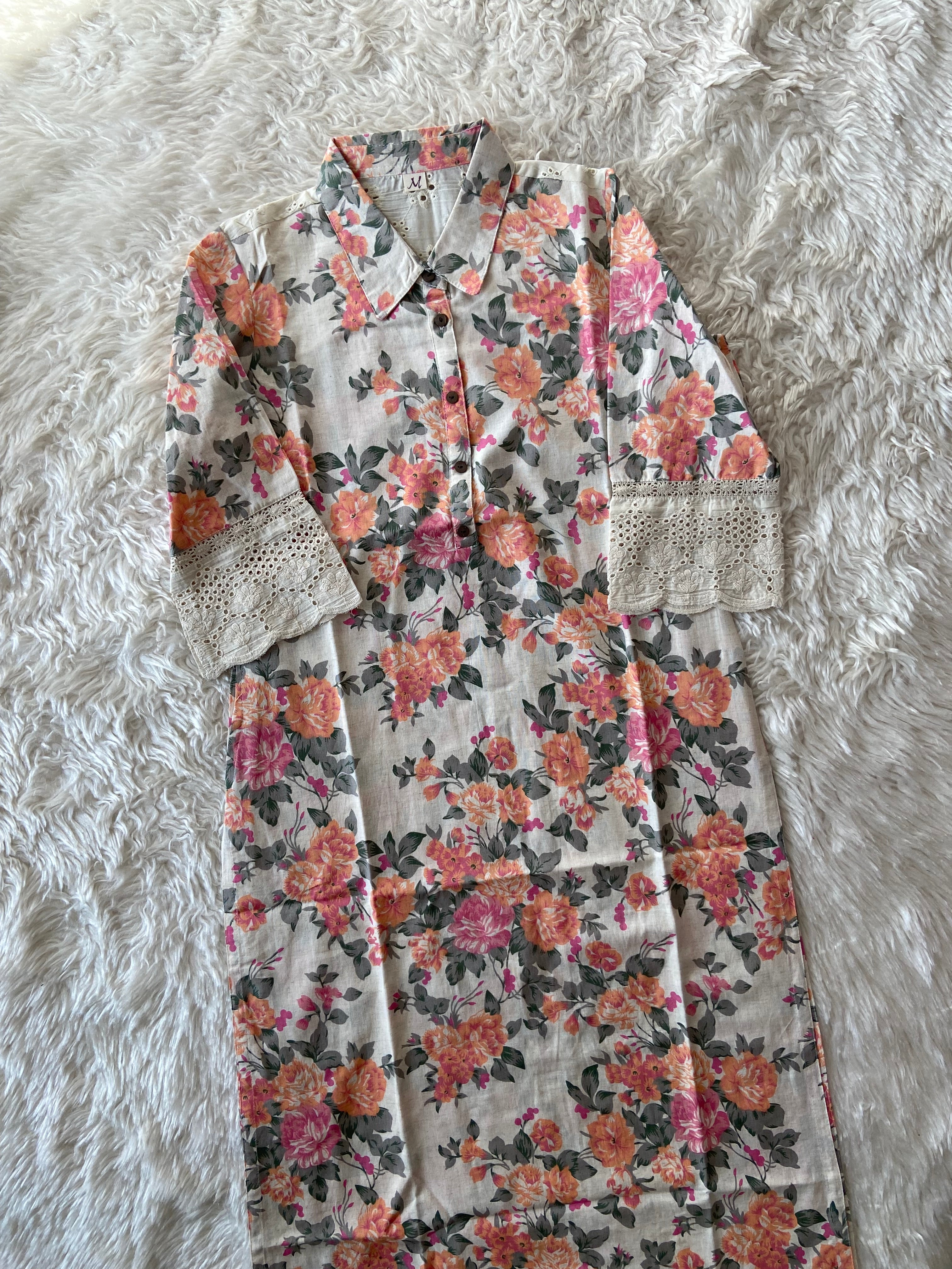Khadi Cotton kurti with Lace details
