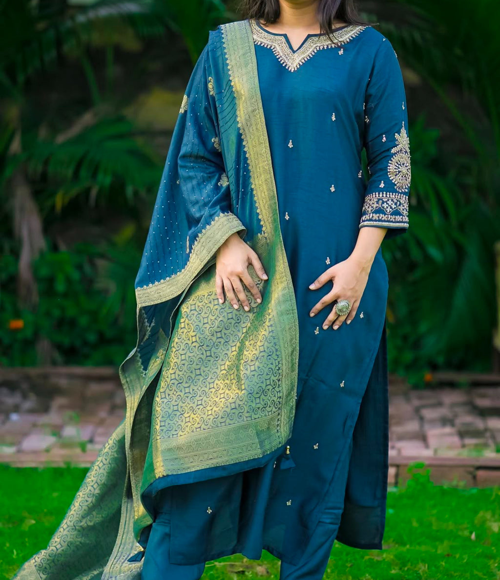 Pure Silk Kurti Pant Dupatta Set