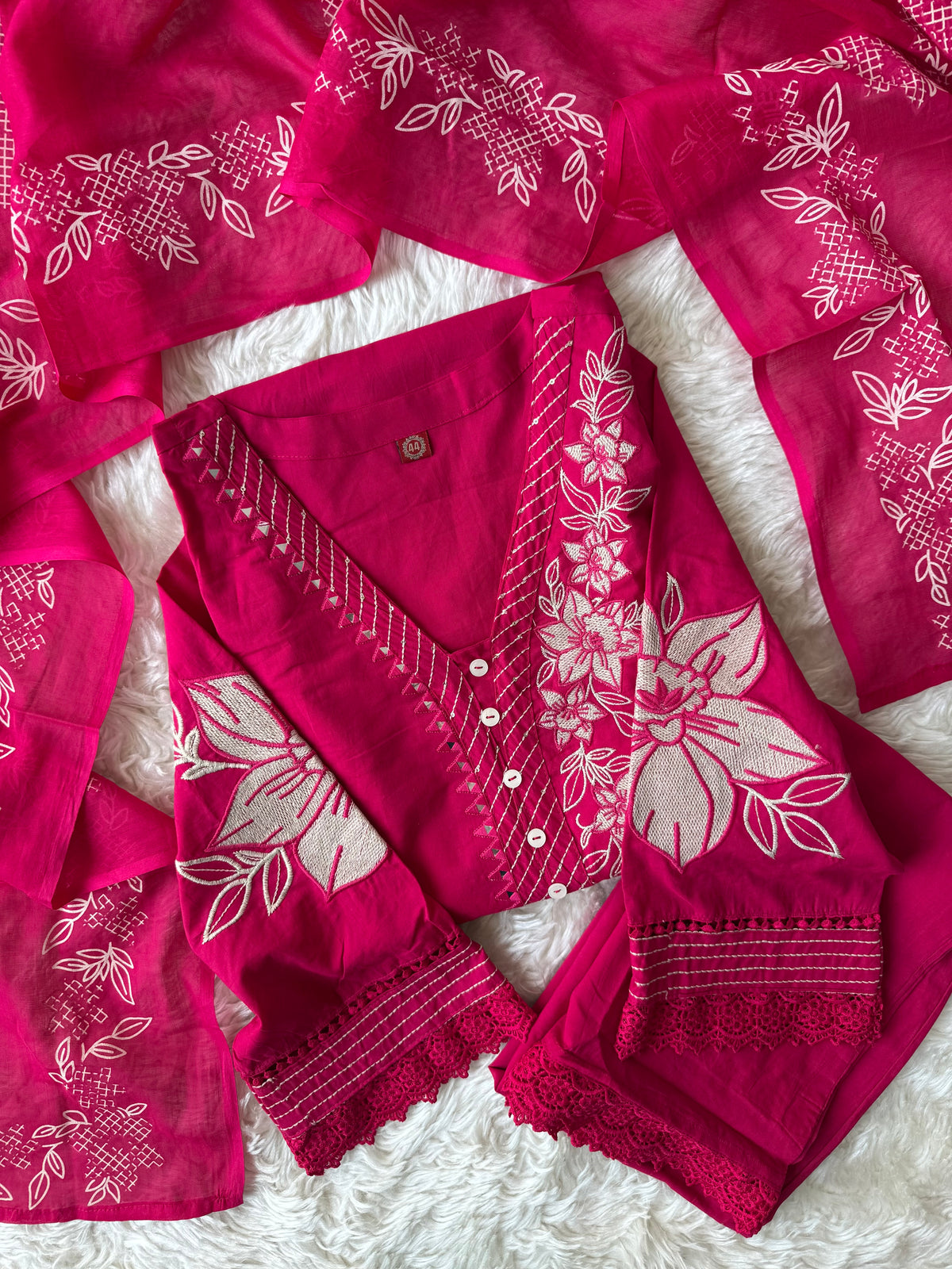 Pure Cotton Kurti Pant Dupatta Set