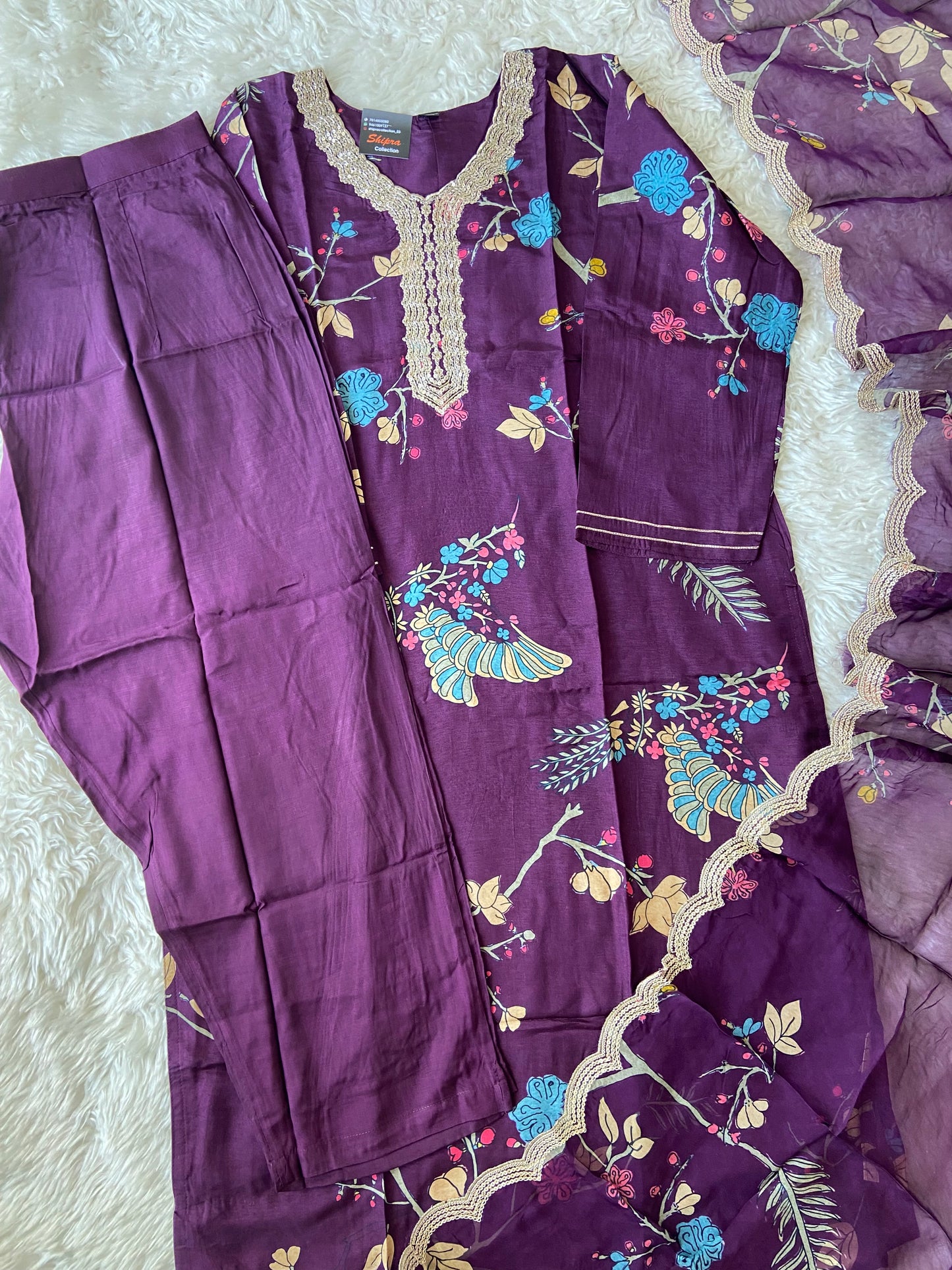 Plus Size Russian Silk Kurti Pant Dupatta Set