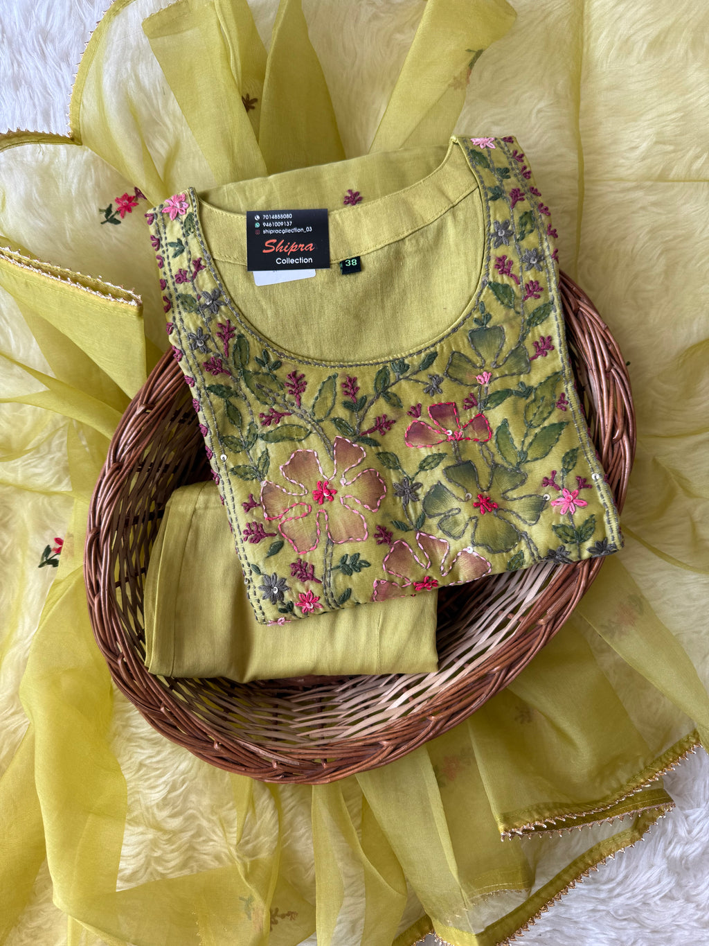 Pure Chanderi Silk Kurti Pant Dupatta Set