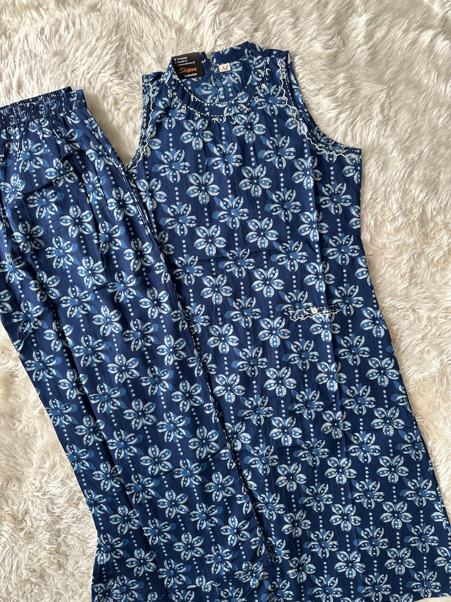 Pure Cotton Sleeveless Kurti Pant Set