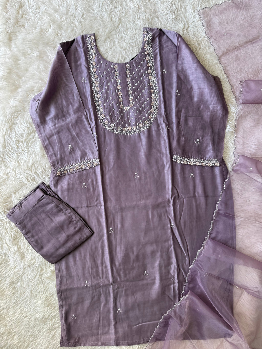 “Plus Size” Pure Chanderi Silk Kurti Pant Dupatta Set