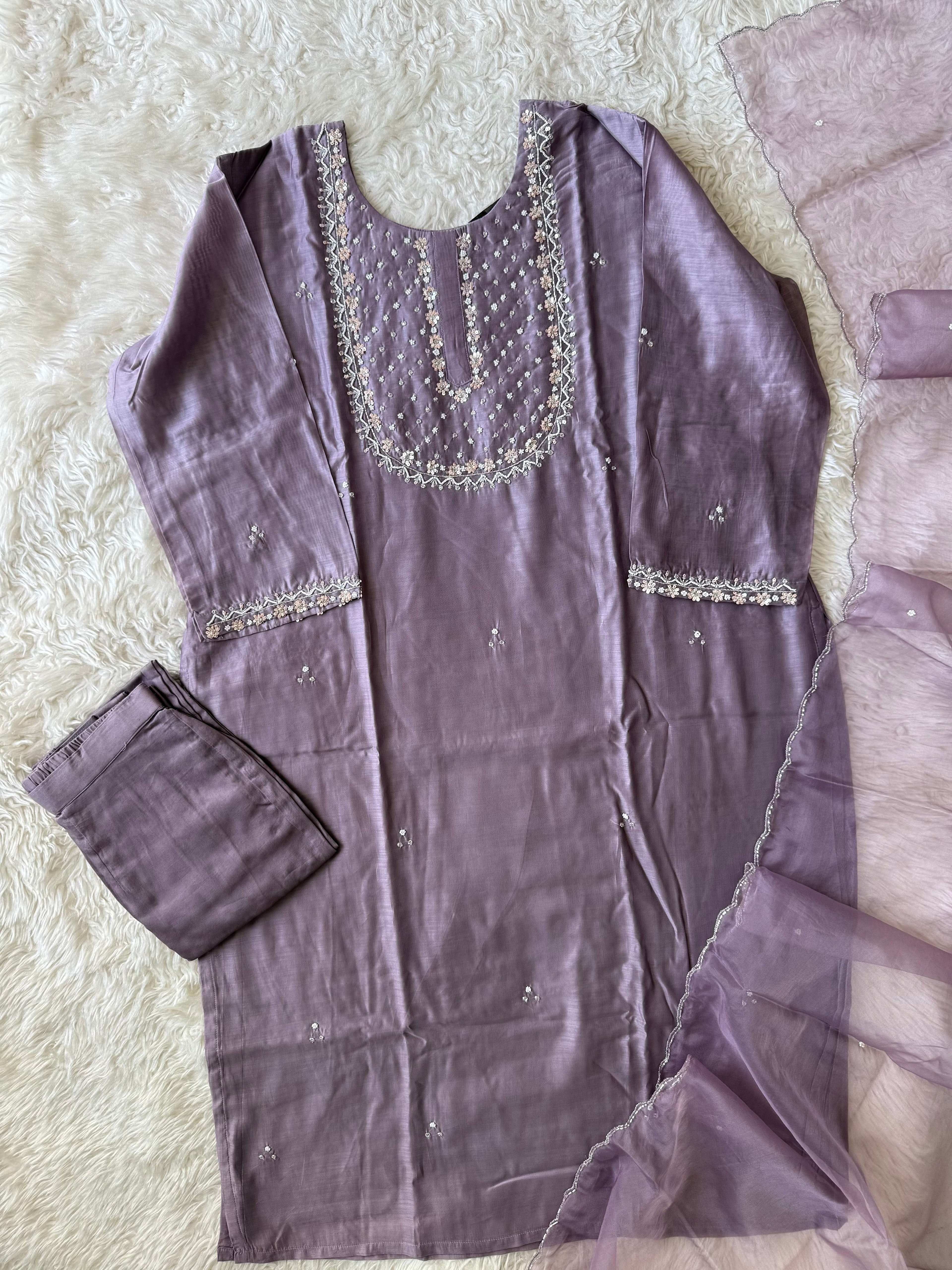“Plus Size” Pure Chanderi Silk Kurti Pant Dupatta Set