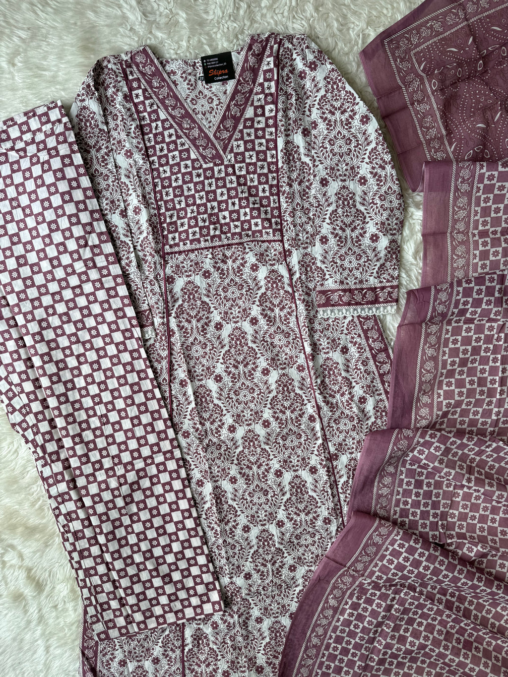 Premium Cotton Aline Kurti Pant Dupatta Set