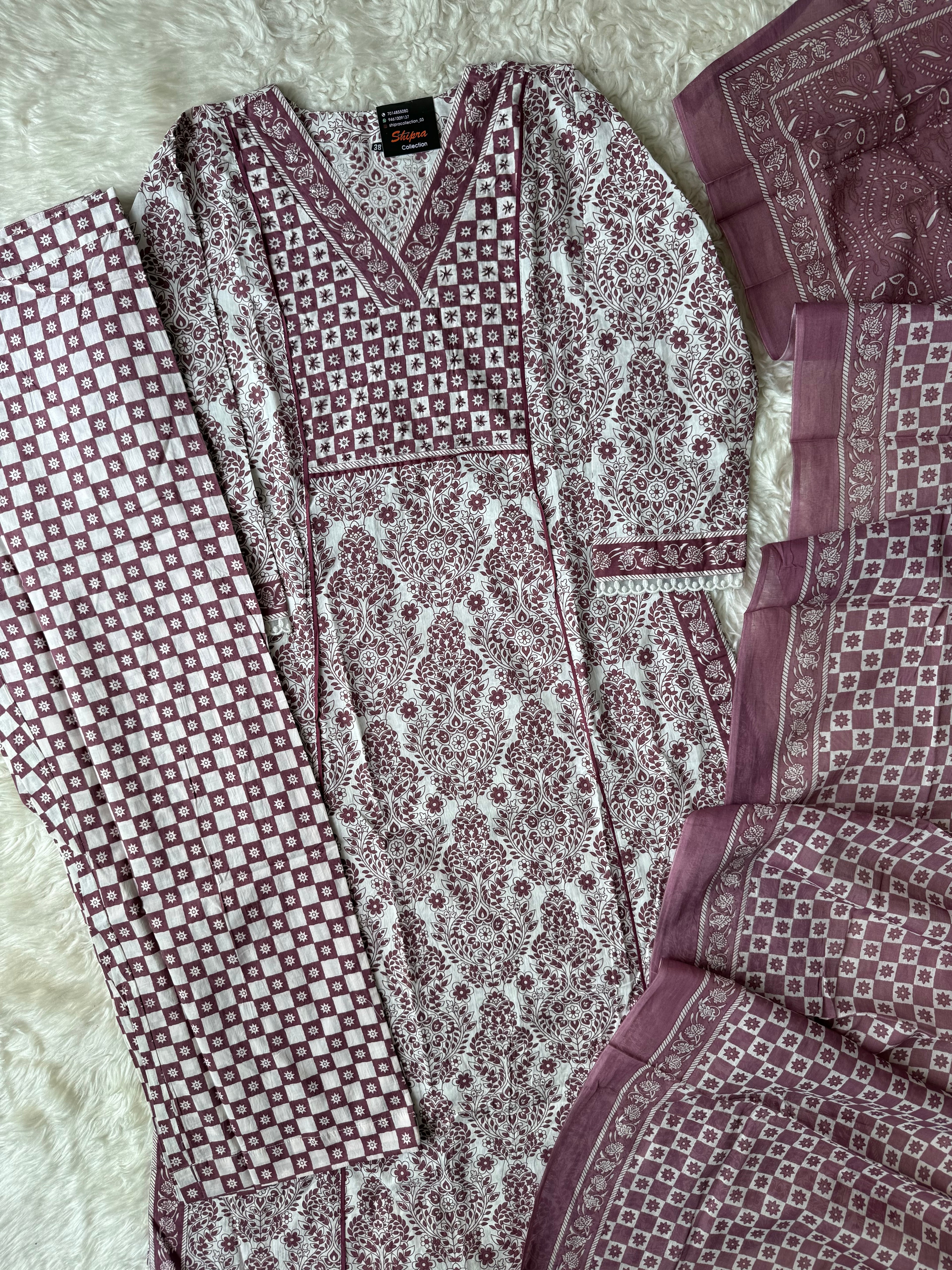 Premium Cotton Aline Kurti Pant Dupatta Set