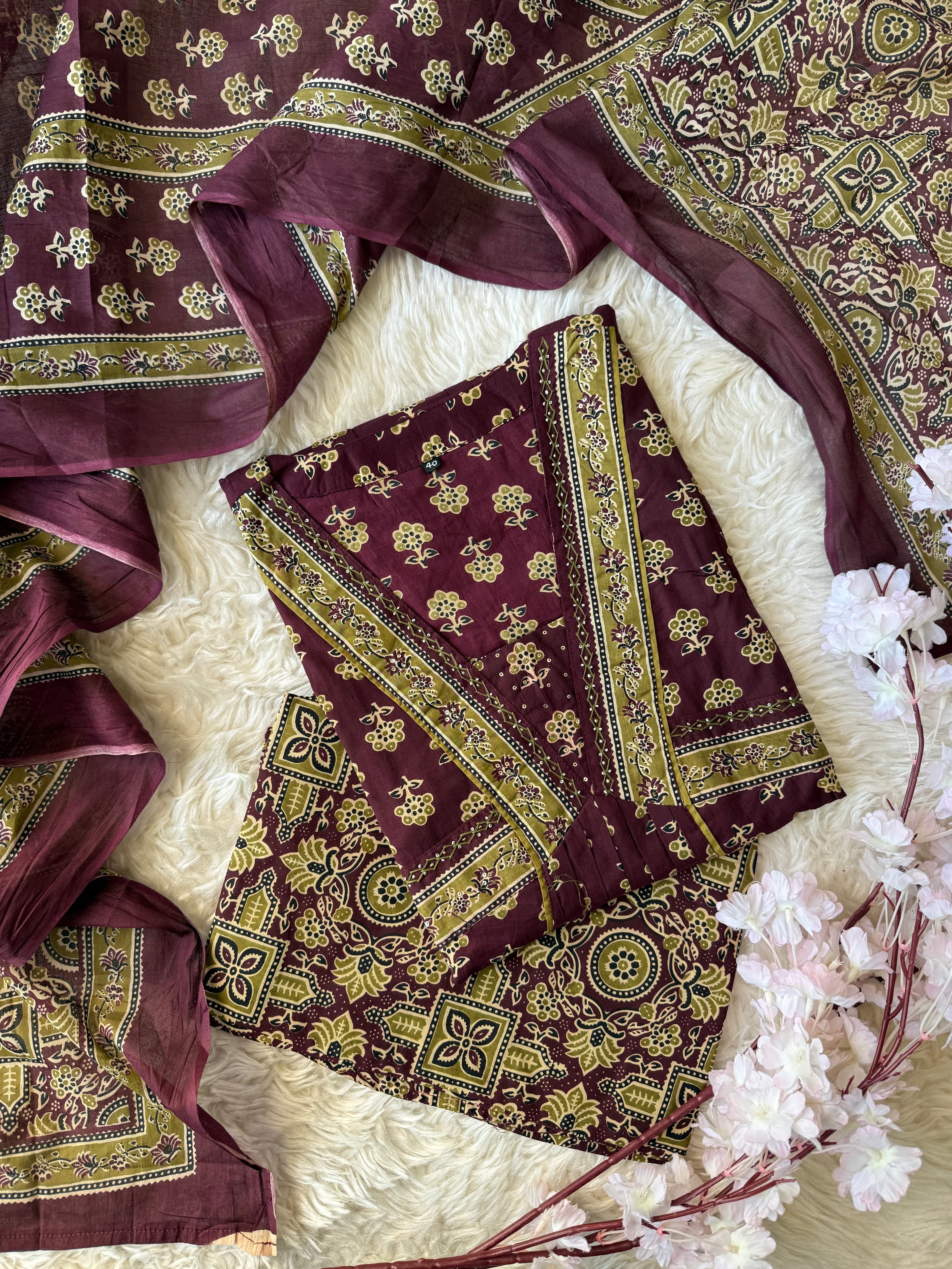 Premium Cotton Aline Kurti Plazo Dupatta Set
