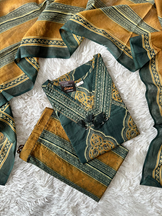 Breathable Cotton Kurti Pant Cotton Dupatta Set