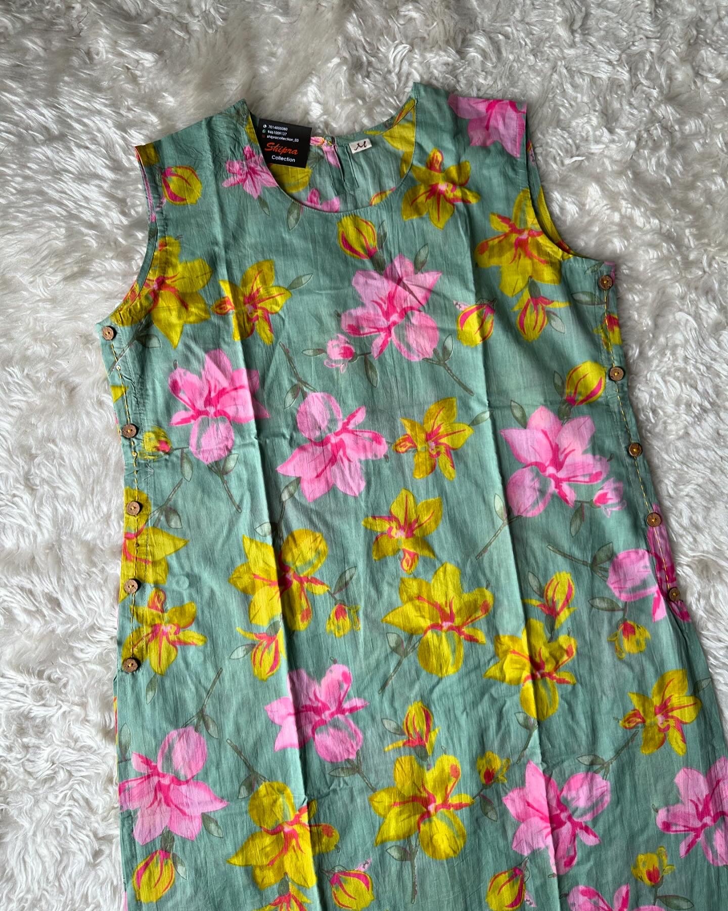 Pure Cotton Sleeveless Kurti Pant Set