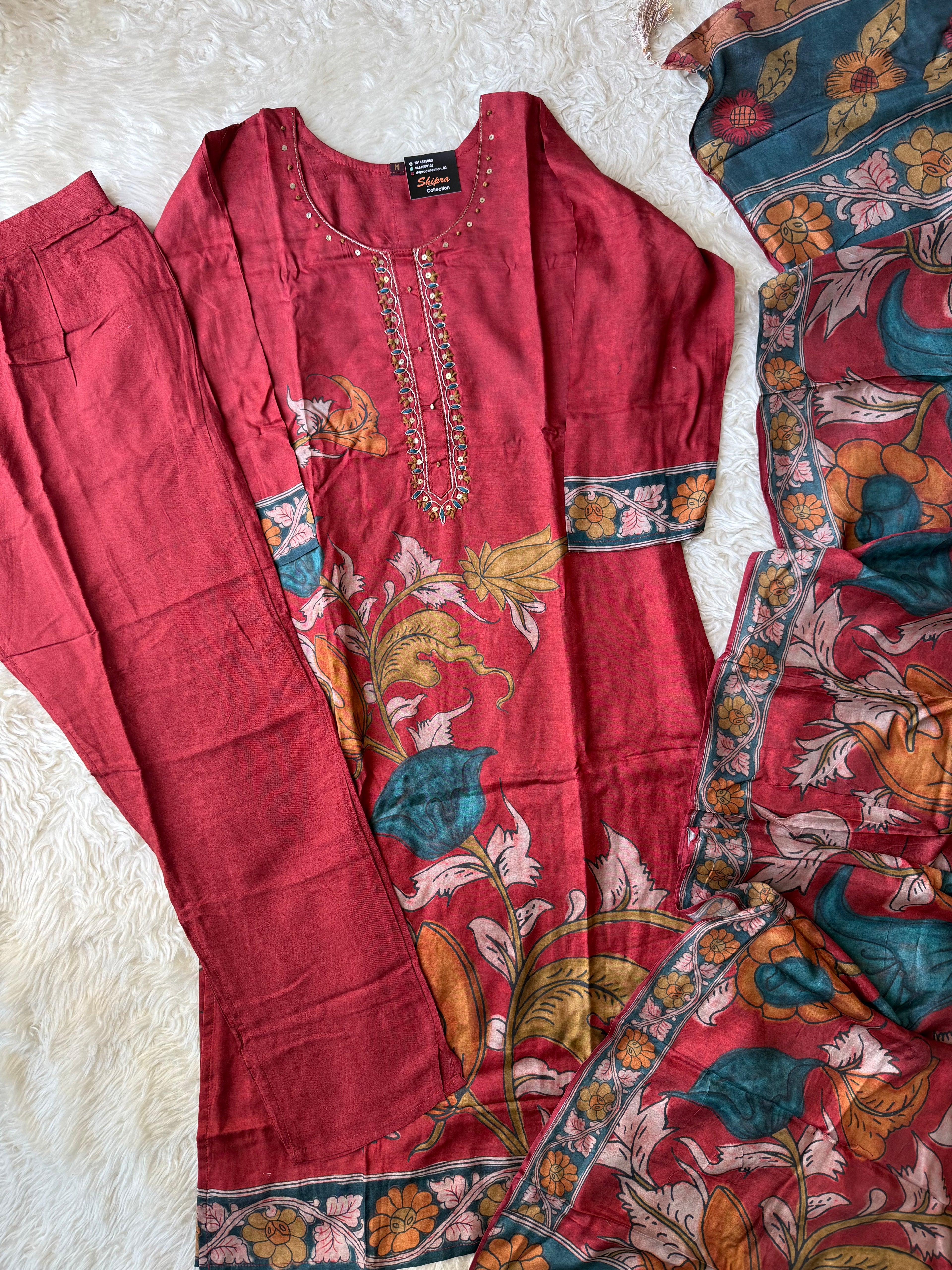 Premium Muslin Silk Kurti Pant Dupatta Set