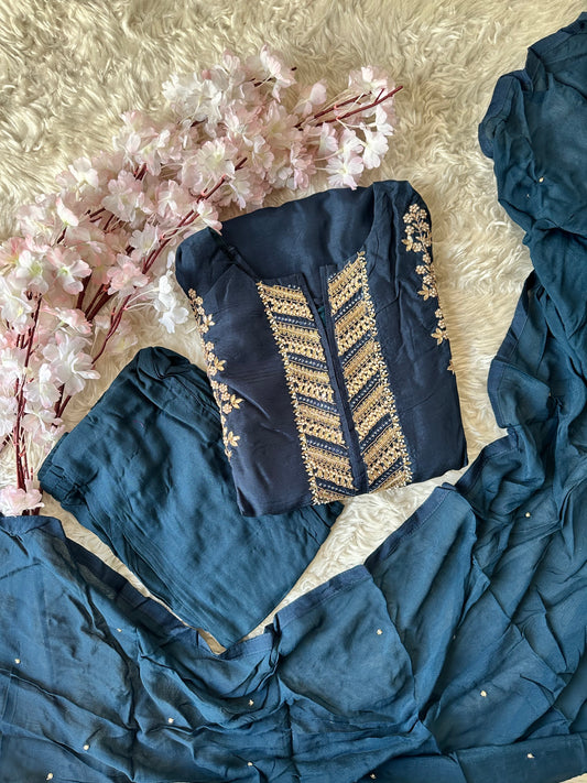 Pure Silk Kurti Pant Dupatta Set