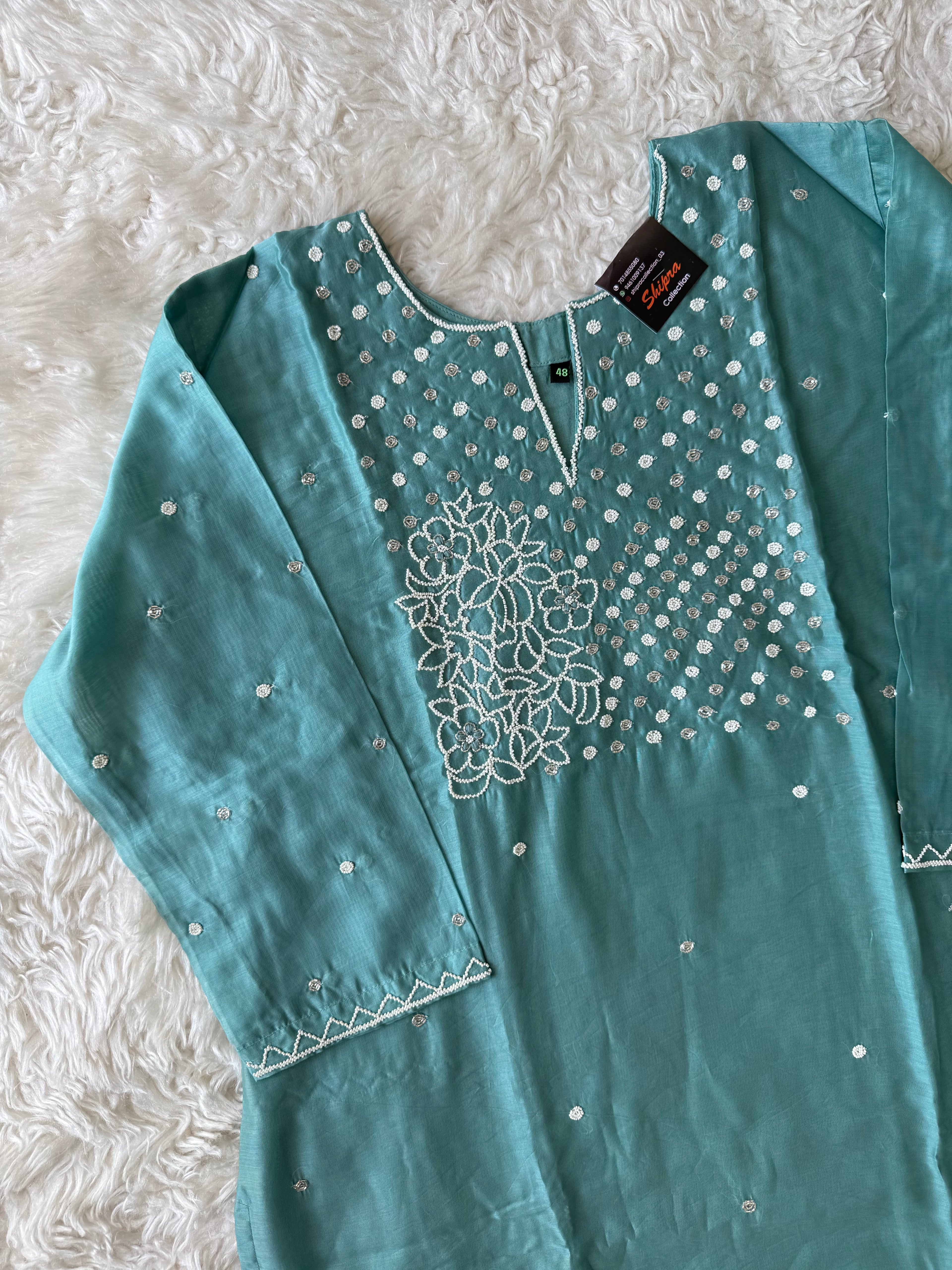 “Plus Size” Pure Chanderi Silk Kurti Pant Dupatta Set