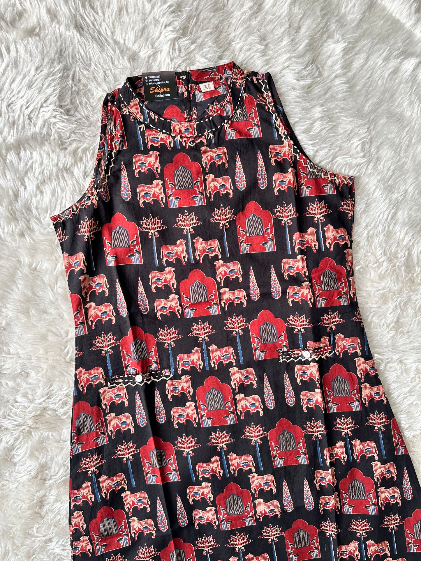 Pure Cotton Sleeveless Kurti Pant Set