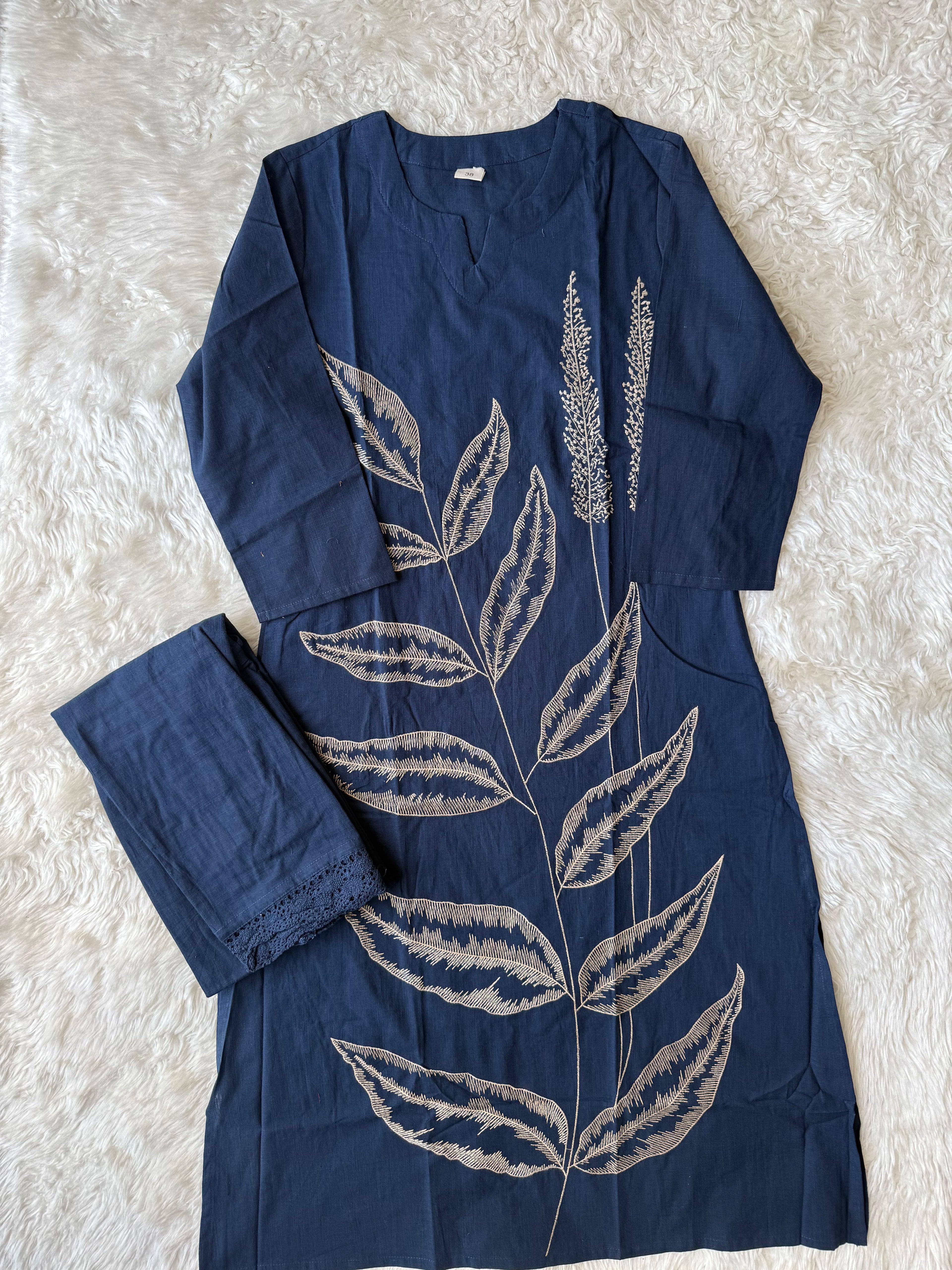 Slub Cotton Kurti Plazo Pant Set