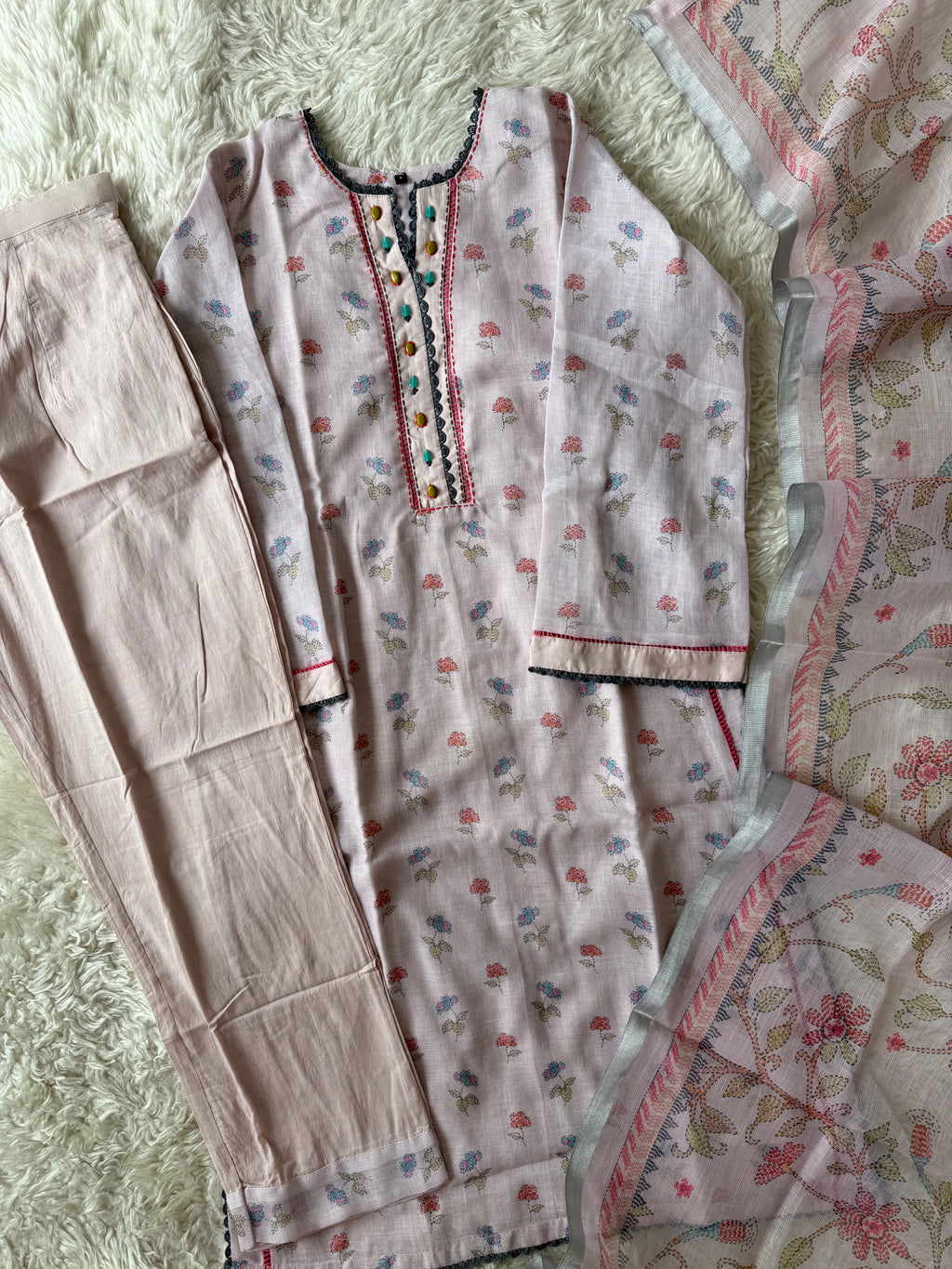 Linen Kurti Pant Dupatta Set
