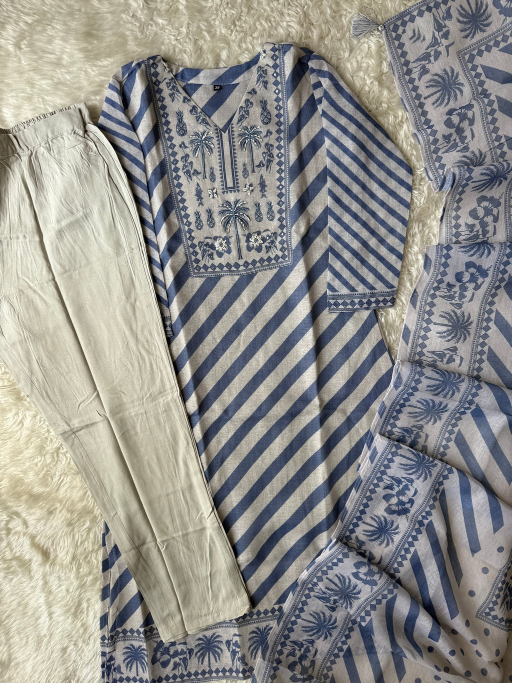 Linen Kurti Pant Dupatta Set