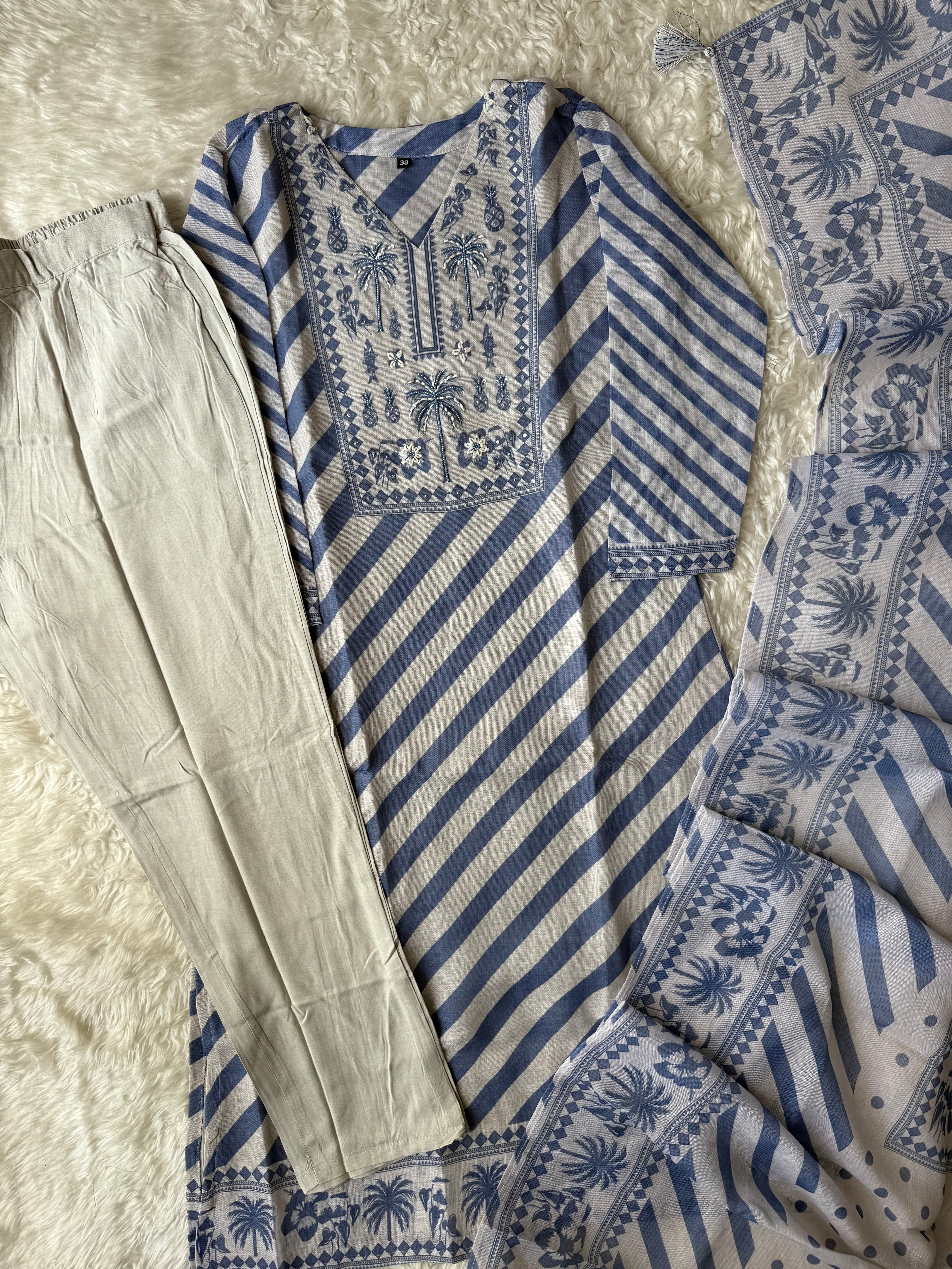 Linen Kurti Pant Dupatta Set