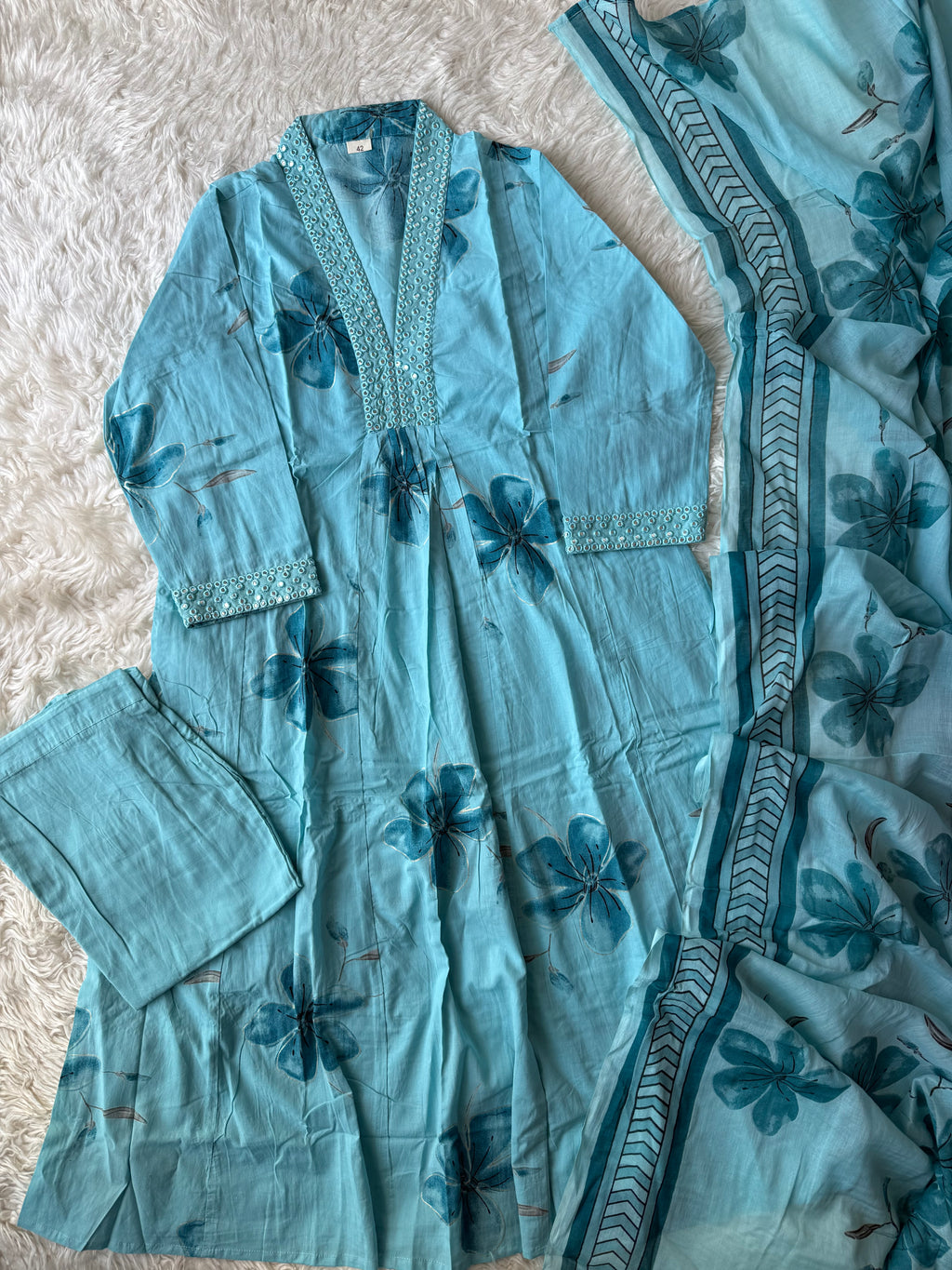 Breathable Cotton Kurti Pant Cotton Dupatta Set