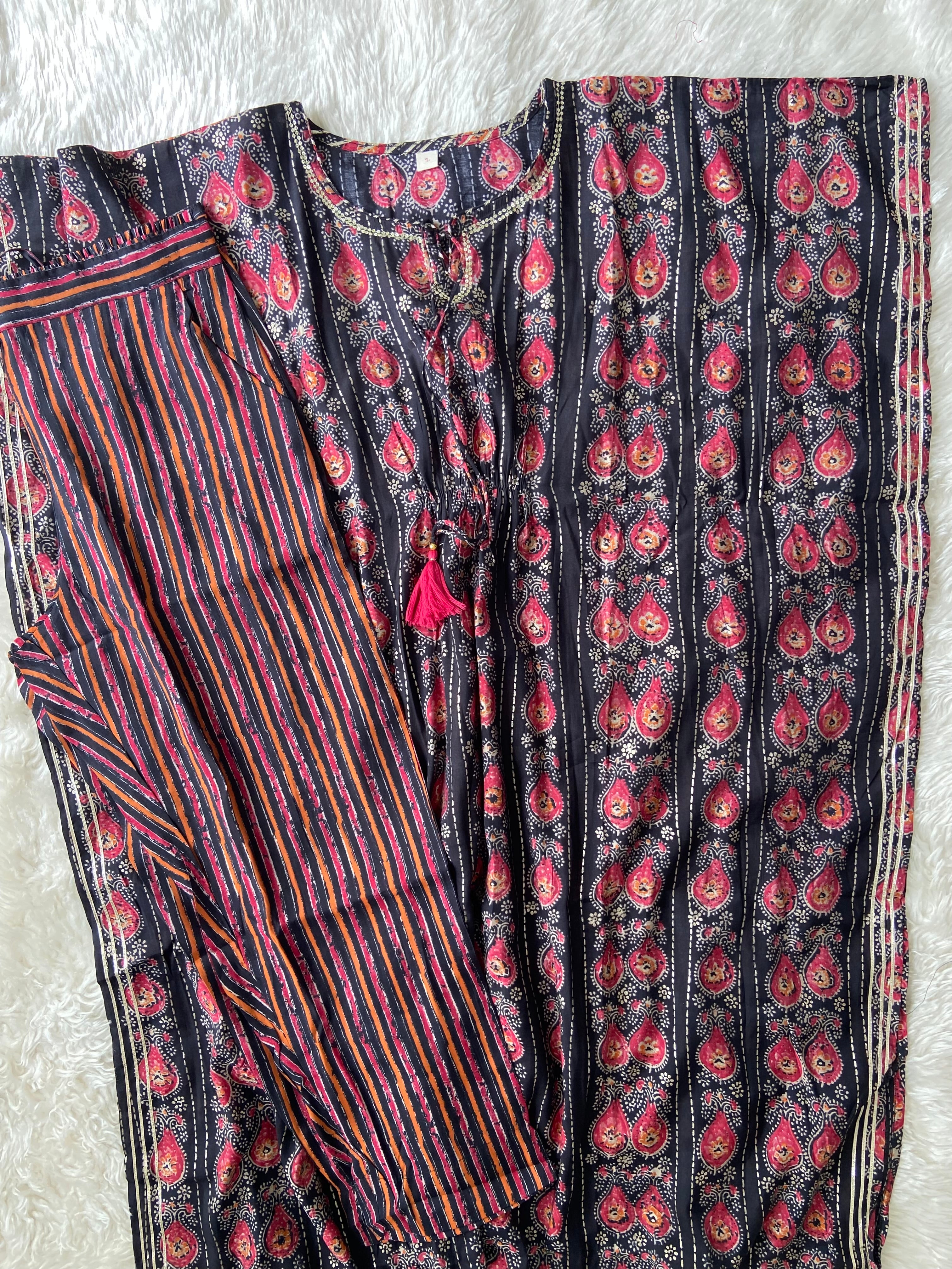 Pure Muslin Silk kaftan Kurti Pant Set