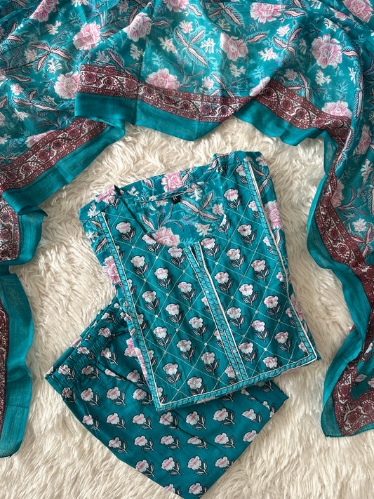 Budget Friendly Flare Kurti Pant Dupatta Set