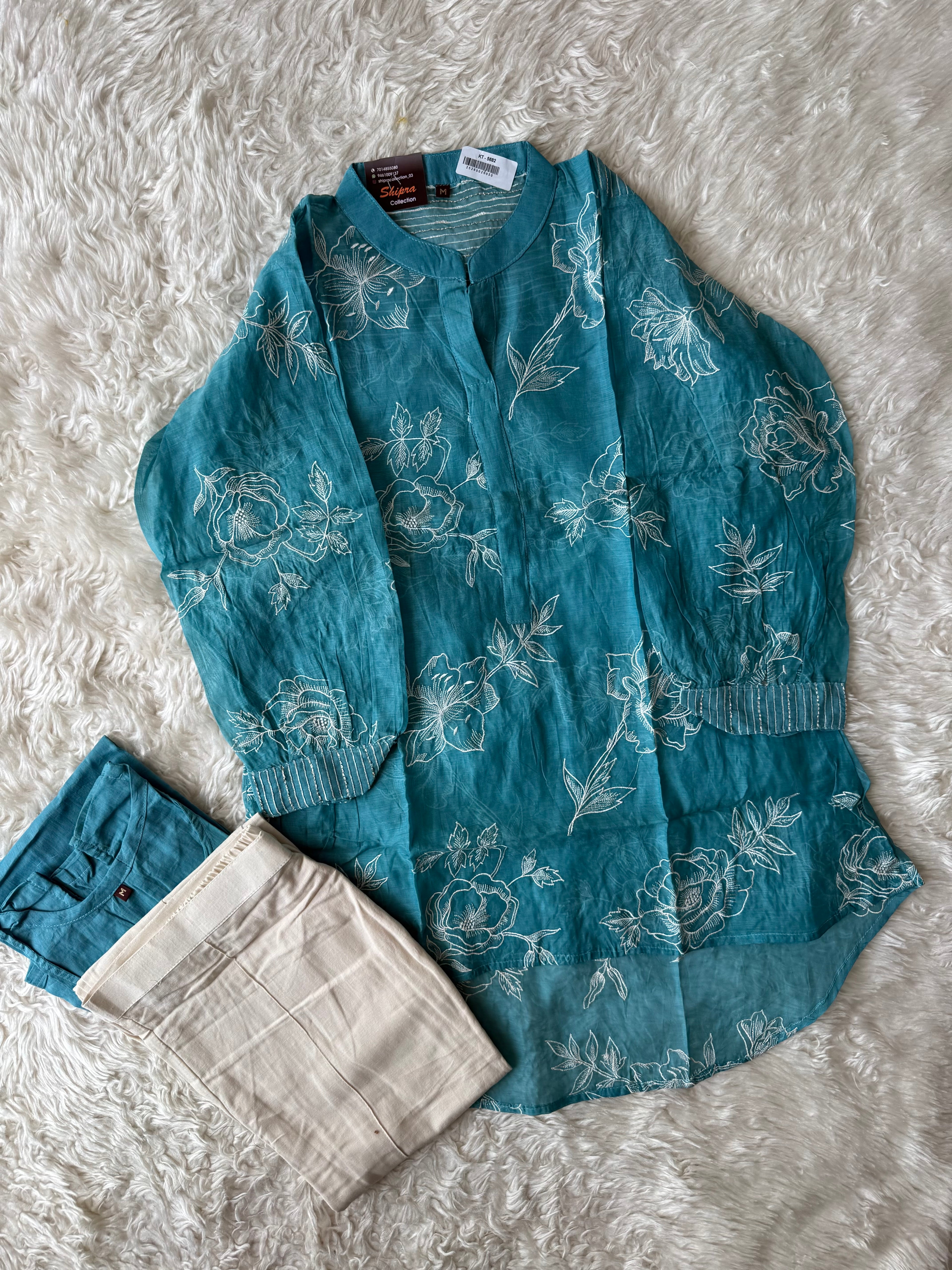 Mul Chanderi Thread work Co-ord Set