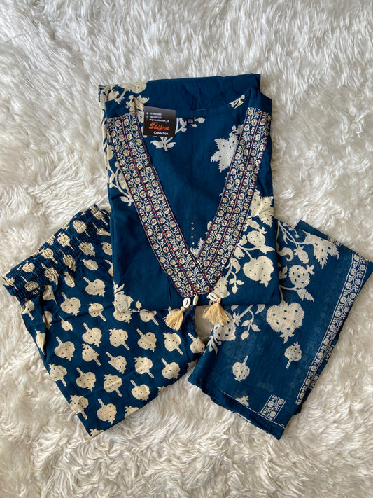 Pure Cotton Kurti Pant Dupatta Set