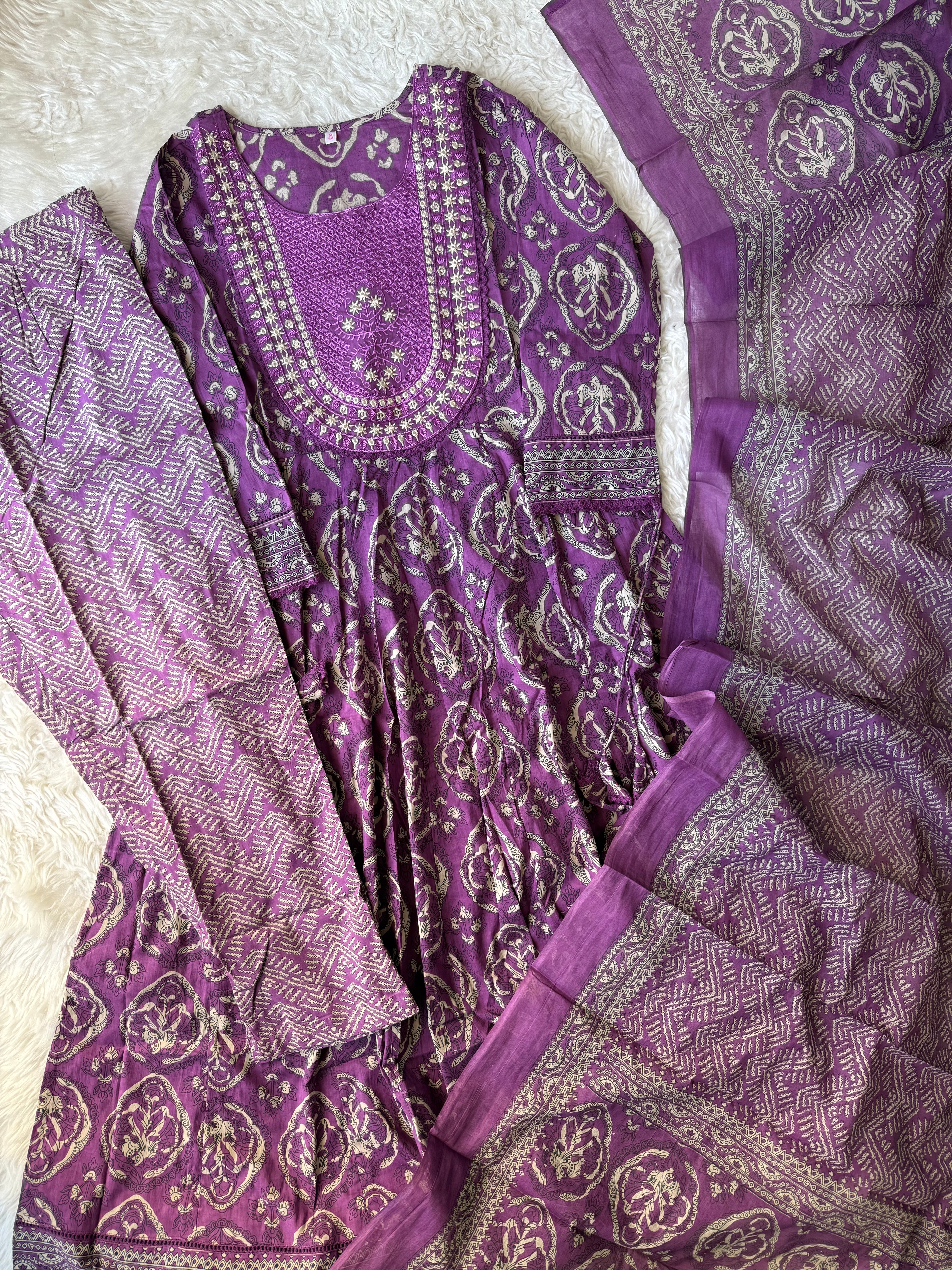 Premium Cotton Flare Kurti Pant Dupatta Set
