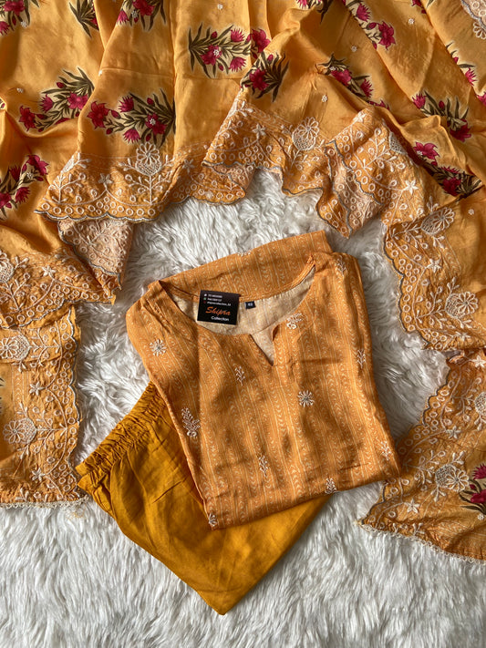 Butter Silk Kurti Pant Dupatta Set