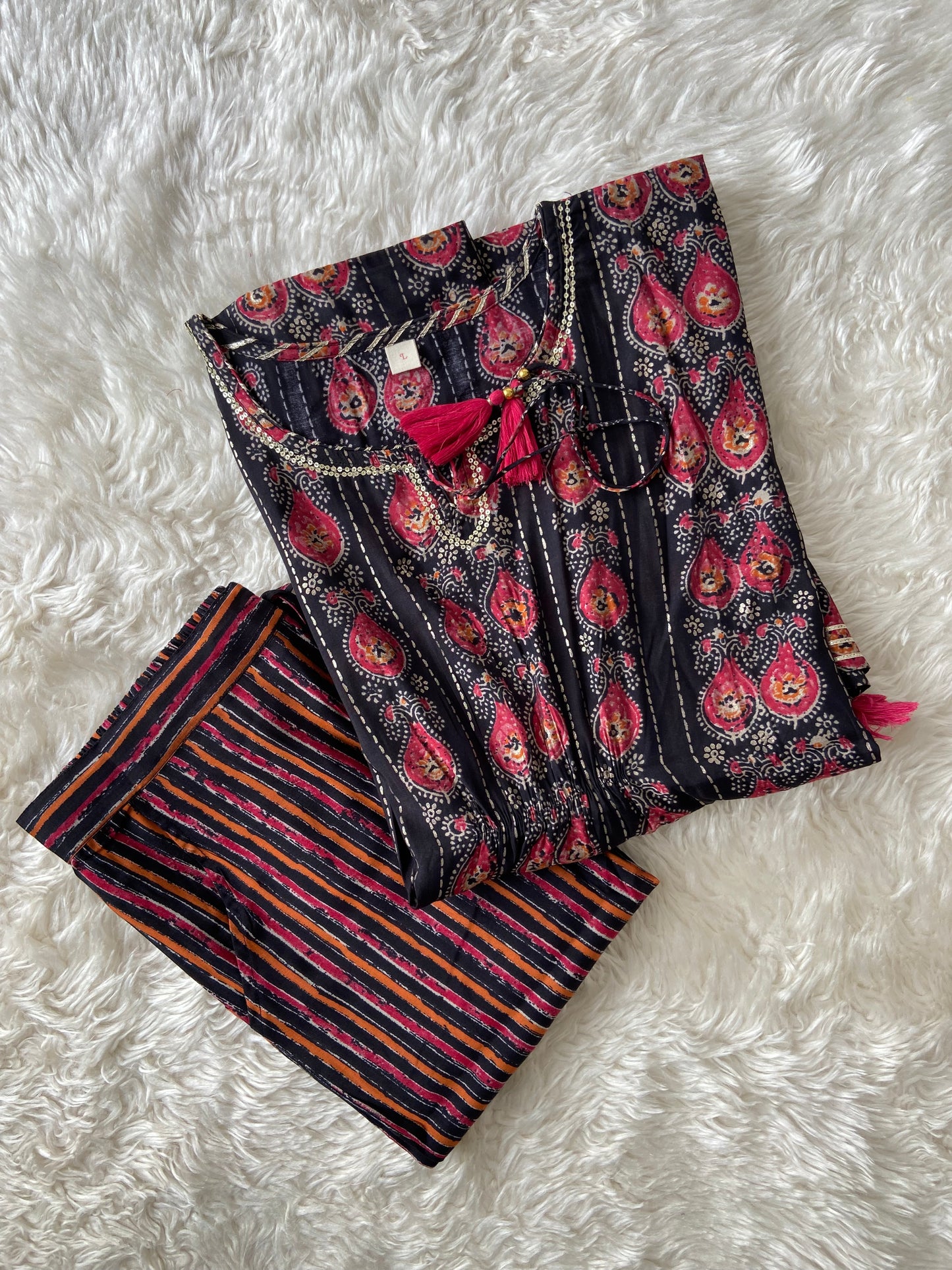 Pure Muslin Silk kaftan Kurti Pant Set