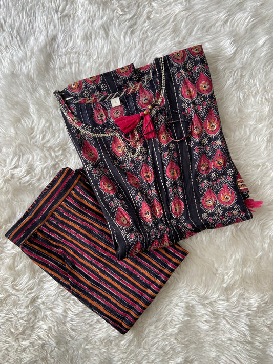 Pure Muslin Silk kaftan Kurti Pant Set