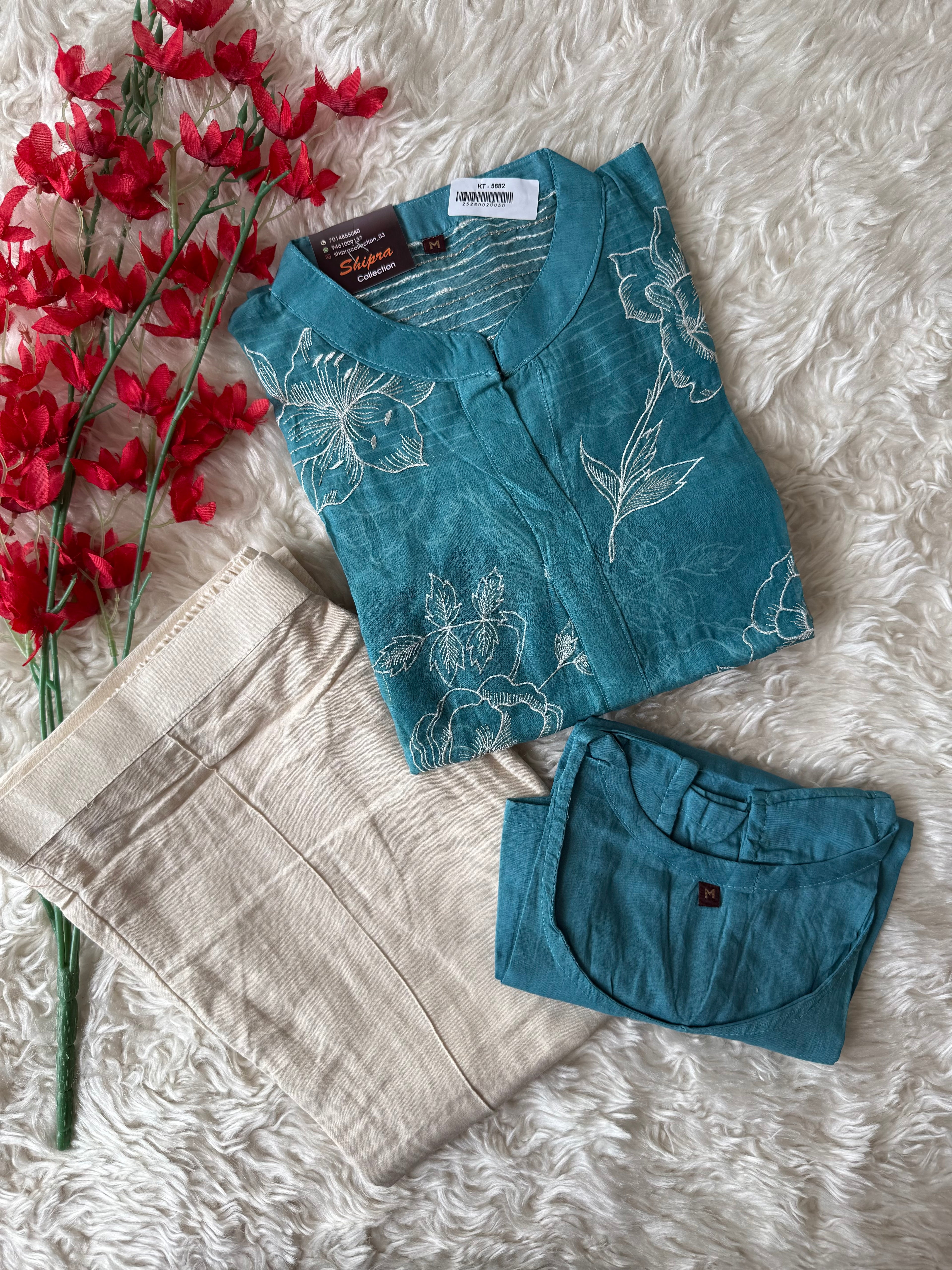 Mul Chanderi Thread work Co-ord Set