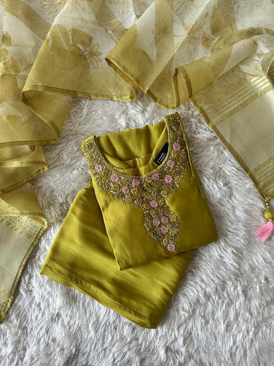 Plus size Roman Silk Kurti Pant Dupatta Set