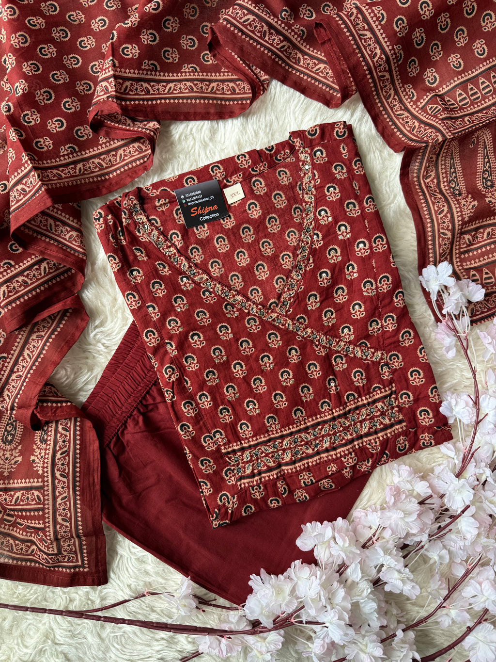 Premium Cotton FLARE Kurti Pant Dupatta Set