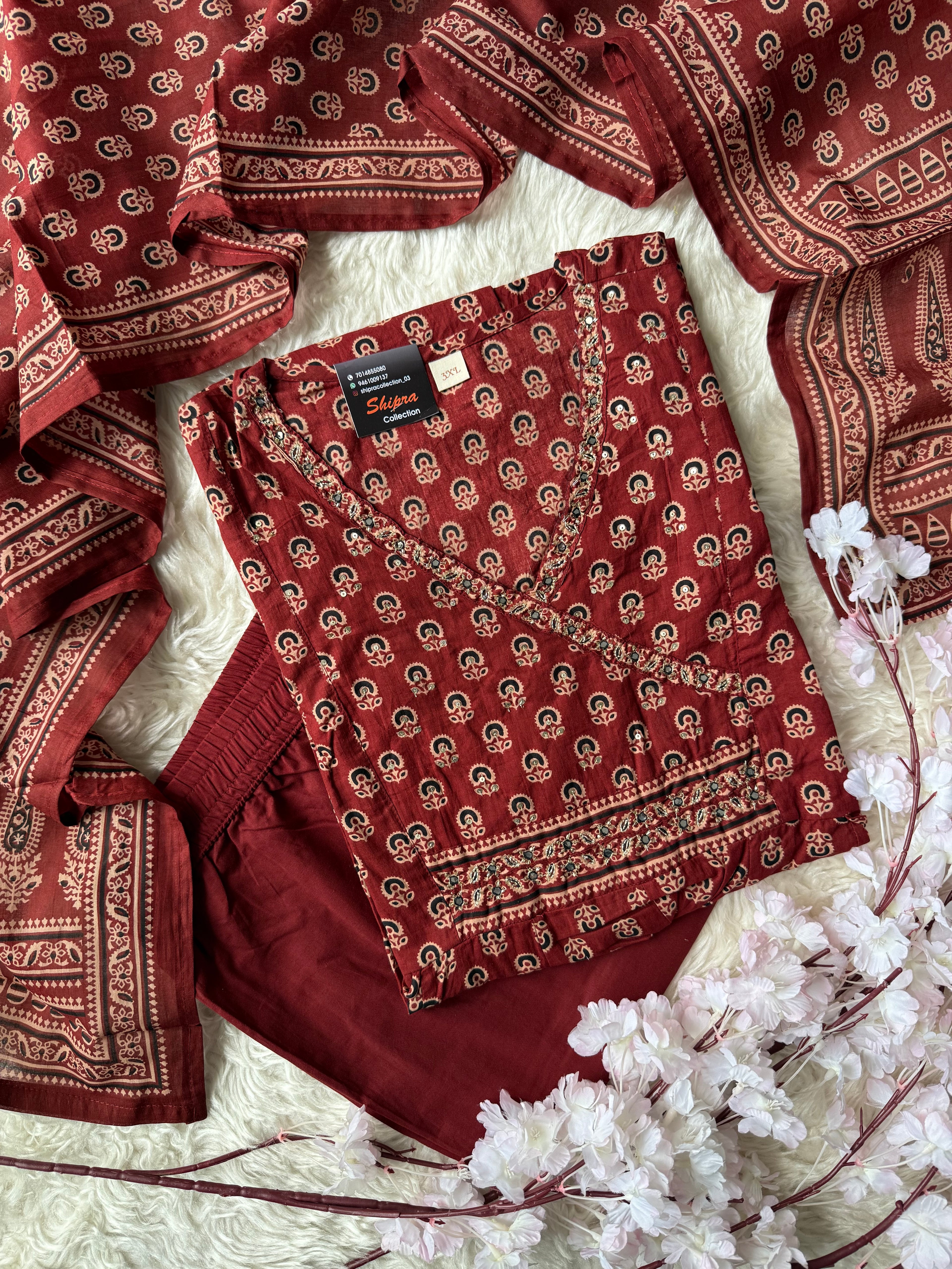 Premium Cotton FLARE Kurti Pant Dupatta Set