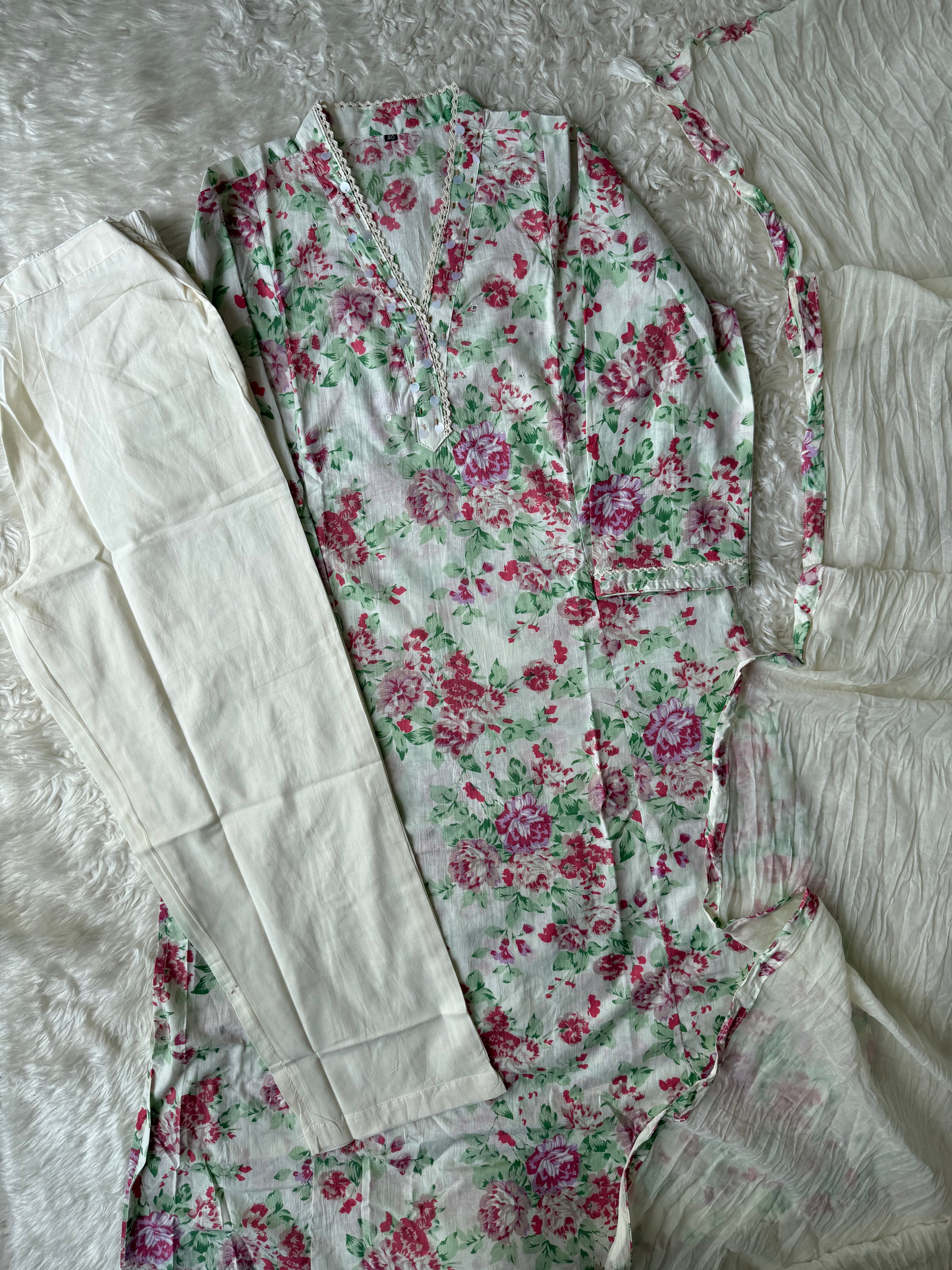 Premium Cotton Aline Kurti Pant Dupatta Set
