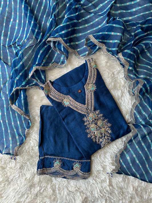Pure Silk Kurti Pant Dupatta Set