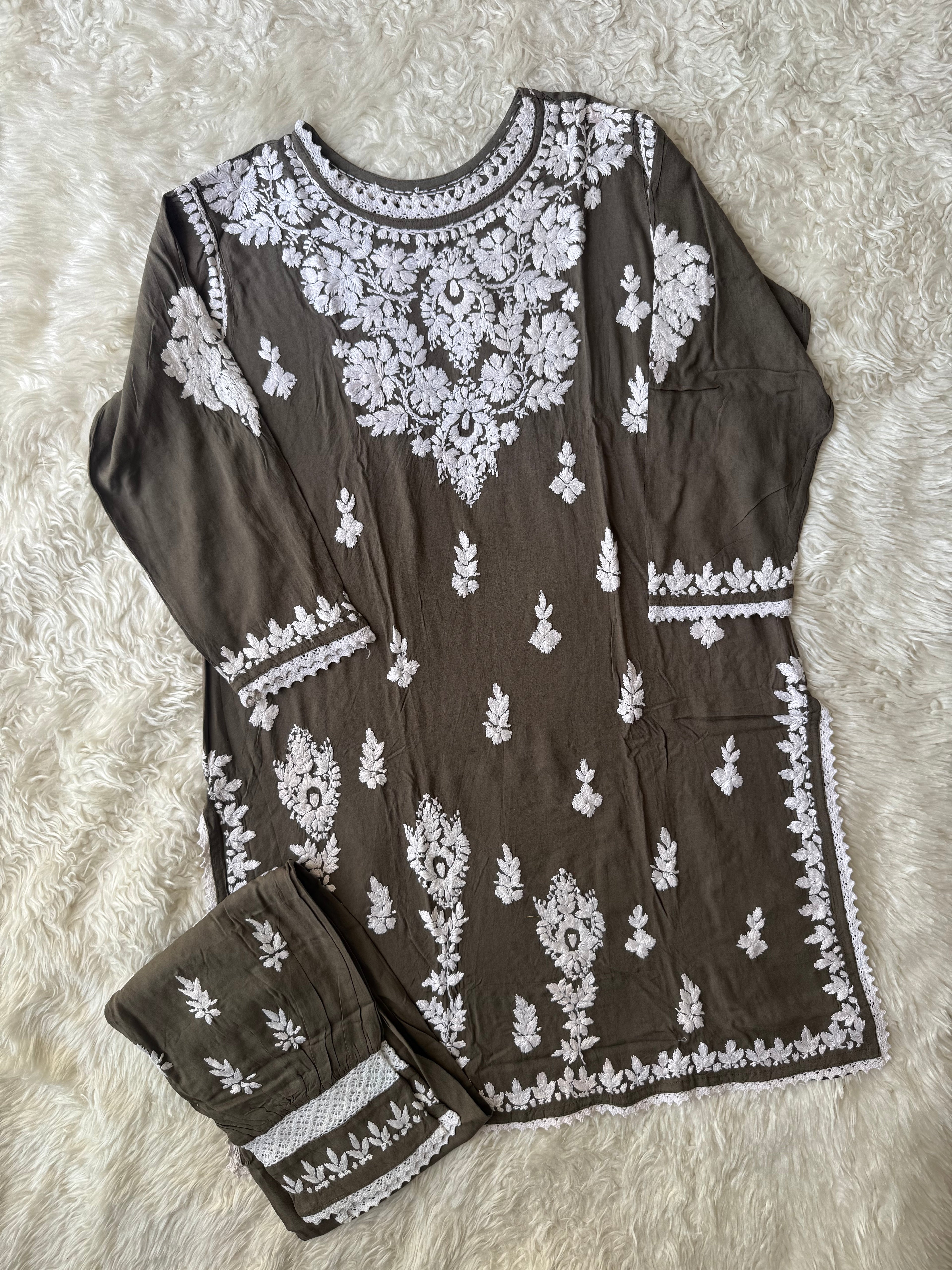 Heavy Rayon Chikankari Kurti Afghani Pant Set