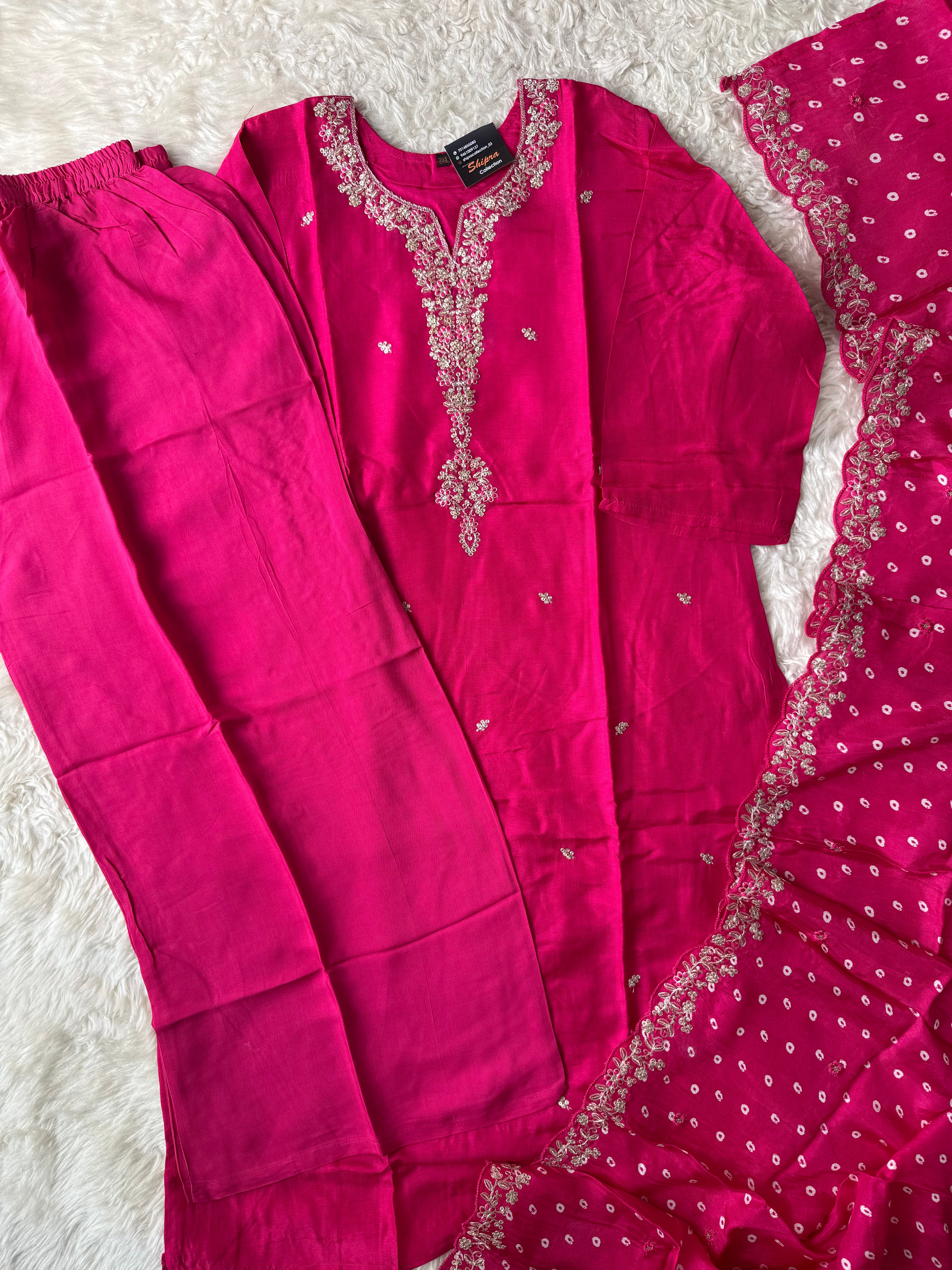 “Plus Size” Russian Silk Kurti Plazo Dupatta Set