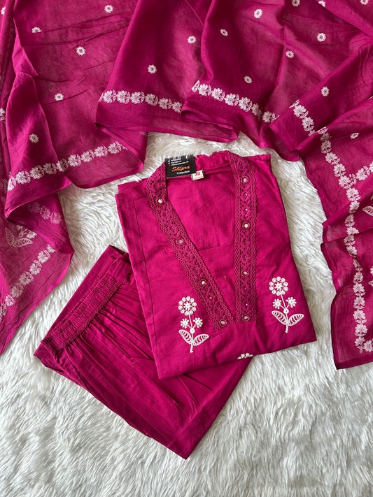 Premium Cotton Kurti Pant Dupatta Set