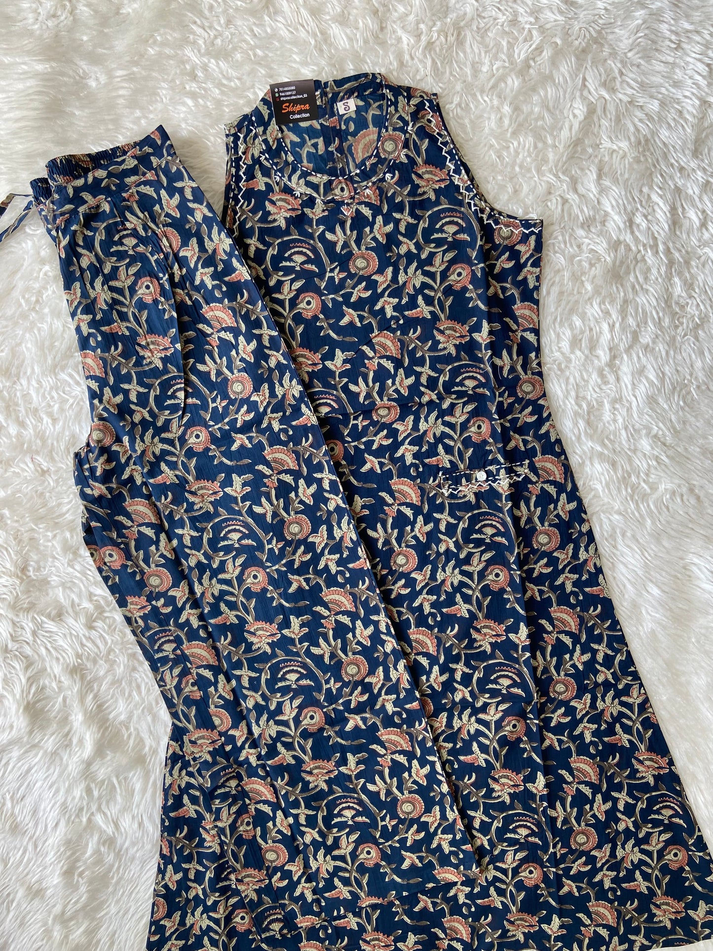 Pure Cotton Sleeveless Kurti Pant Set