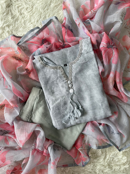 Linen Kurti Pant Dupatta Set