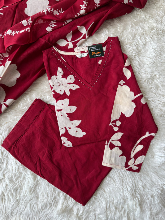 Premium Cotton Kurti Pant Dupatta Set