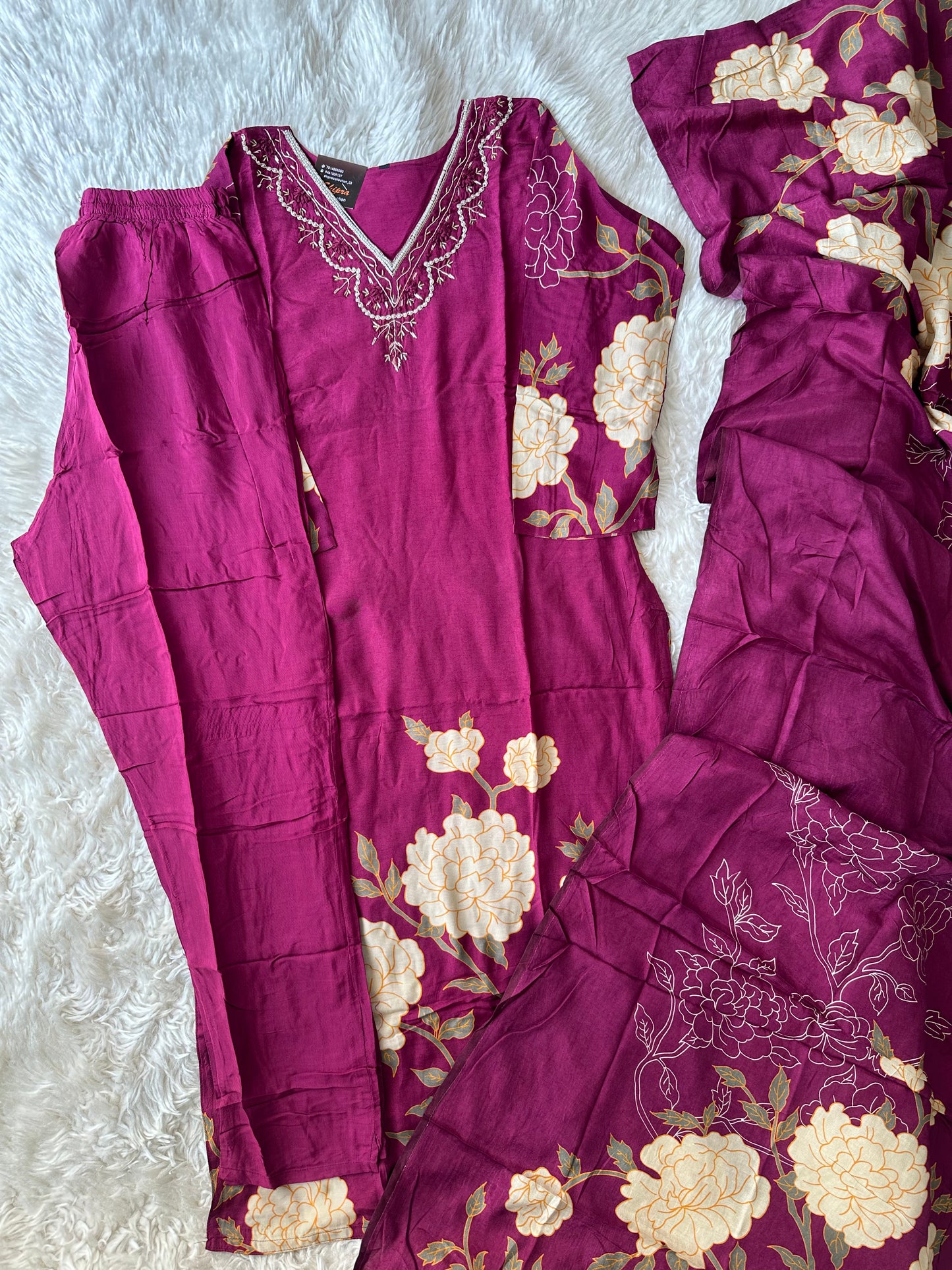 Pure Muslin Silk Kurti Pant Dupatta Set