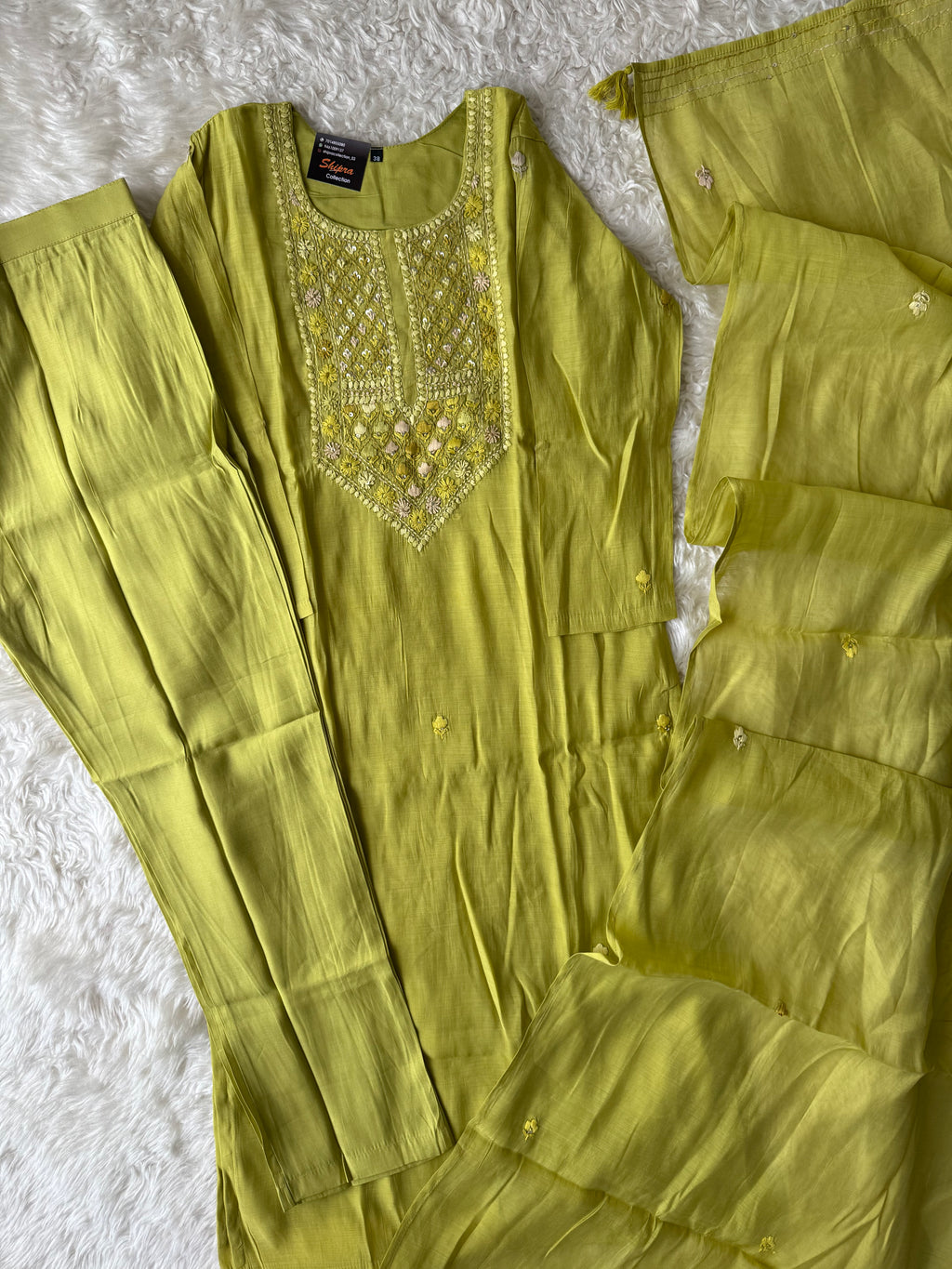 Mul Chanderi Kurti Pant Dupatta Set