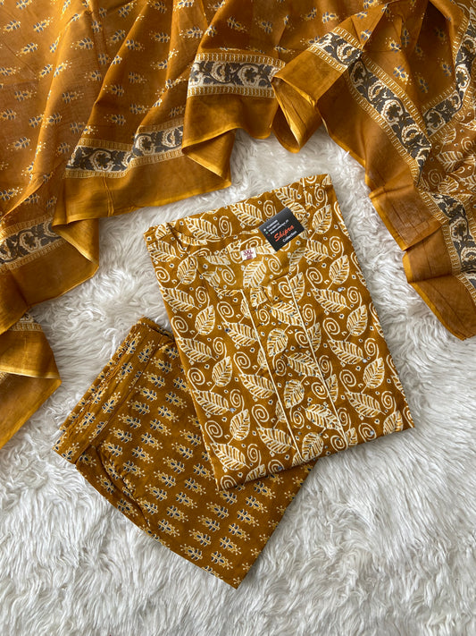 Pure Cotton Kurti Pant Dupatta Set