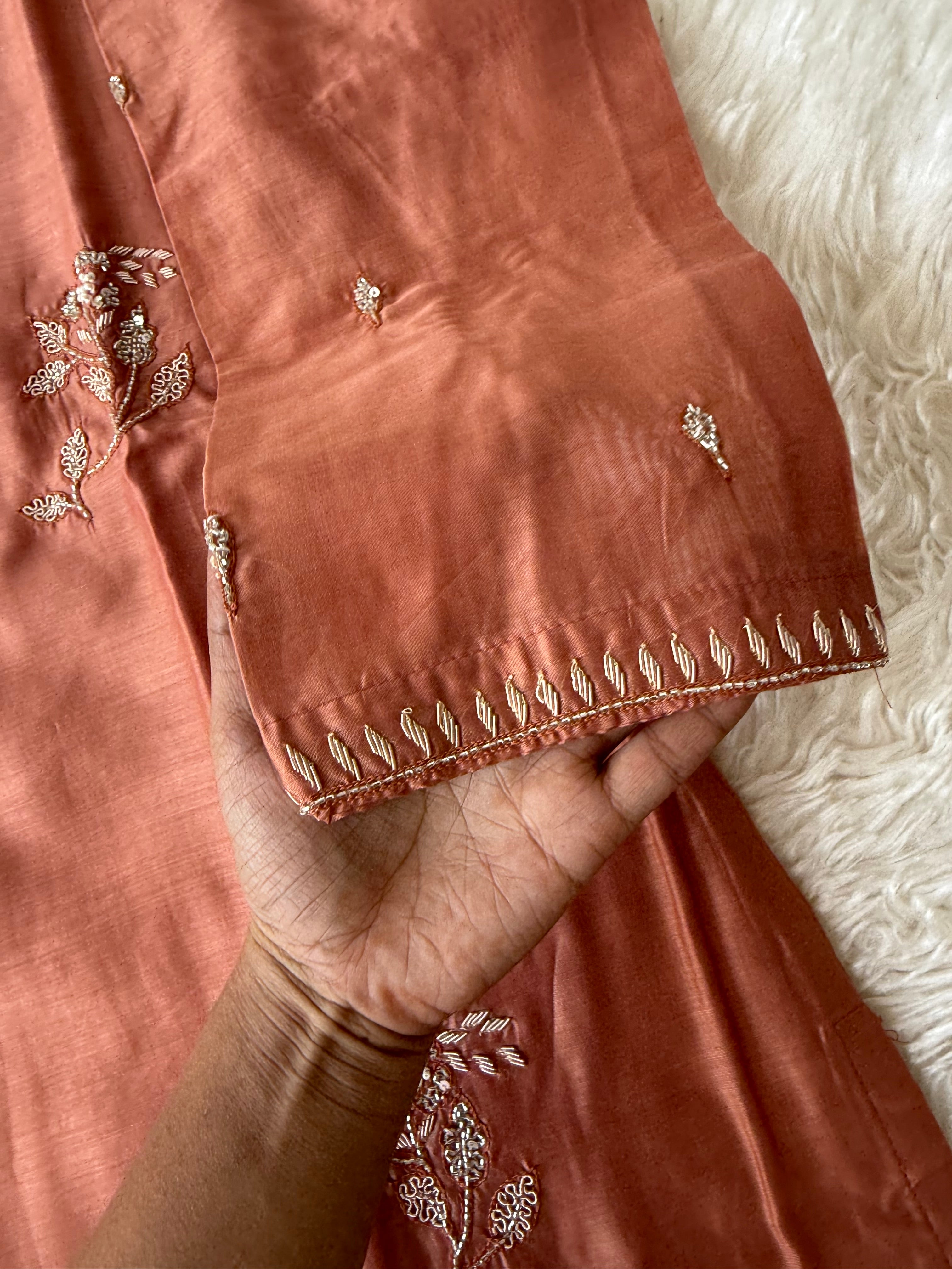 Pure Chanderi Silk Kurti Pant Dupatta Set
